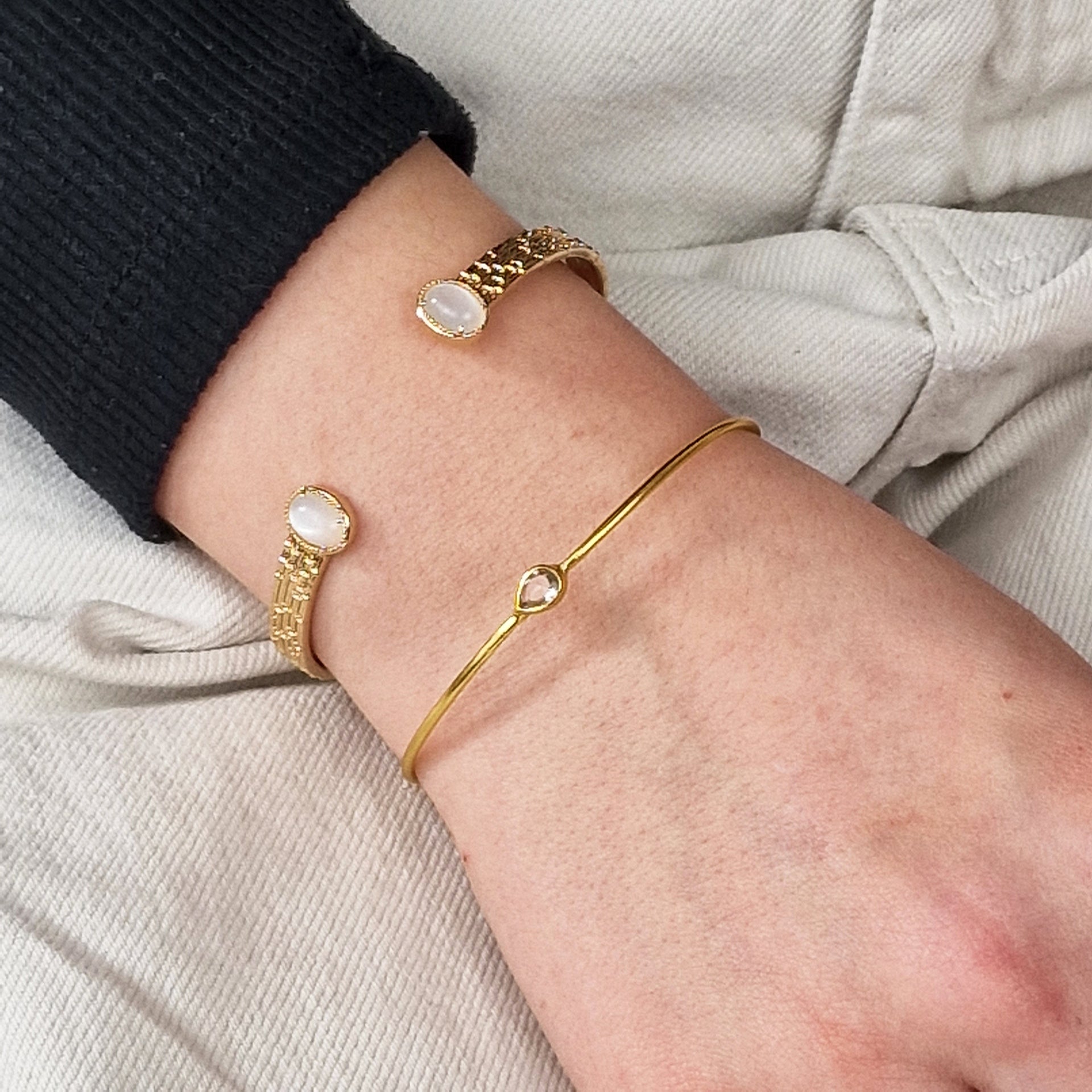 Gold Plated White Topaz April Birthstone Crystal Bangle
