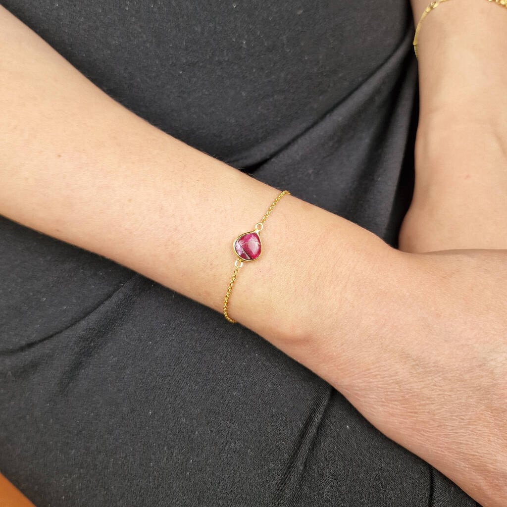 Gold Plated Red Garnet January Birthstone Adjustable Bracelet