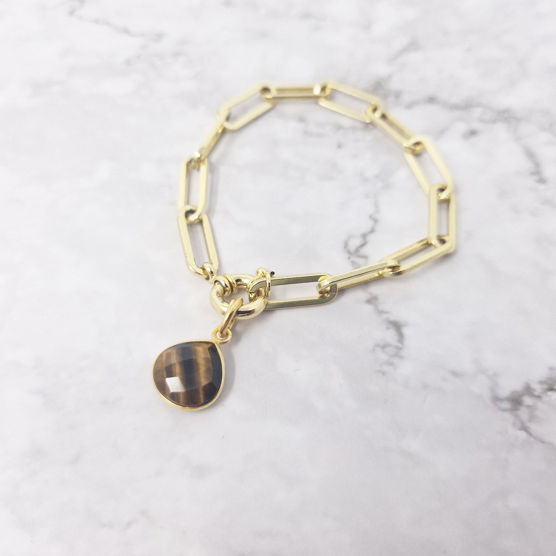 Gold Plated Tiger's Eye Healing Gemstone Crystal Bracelet