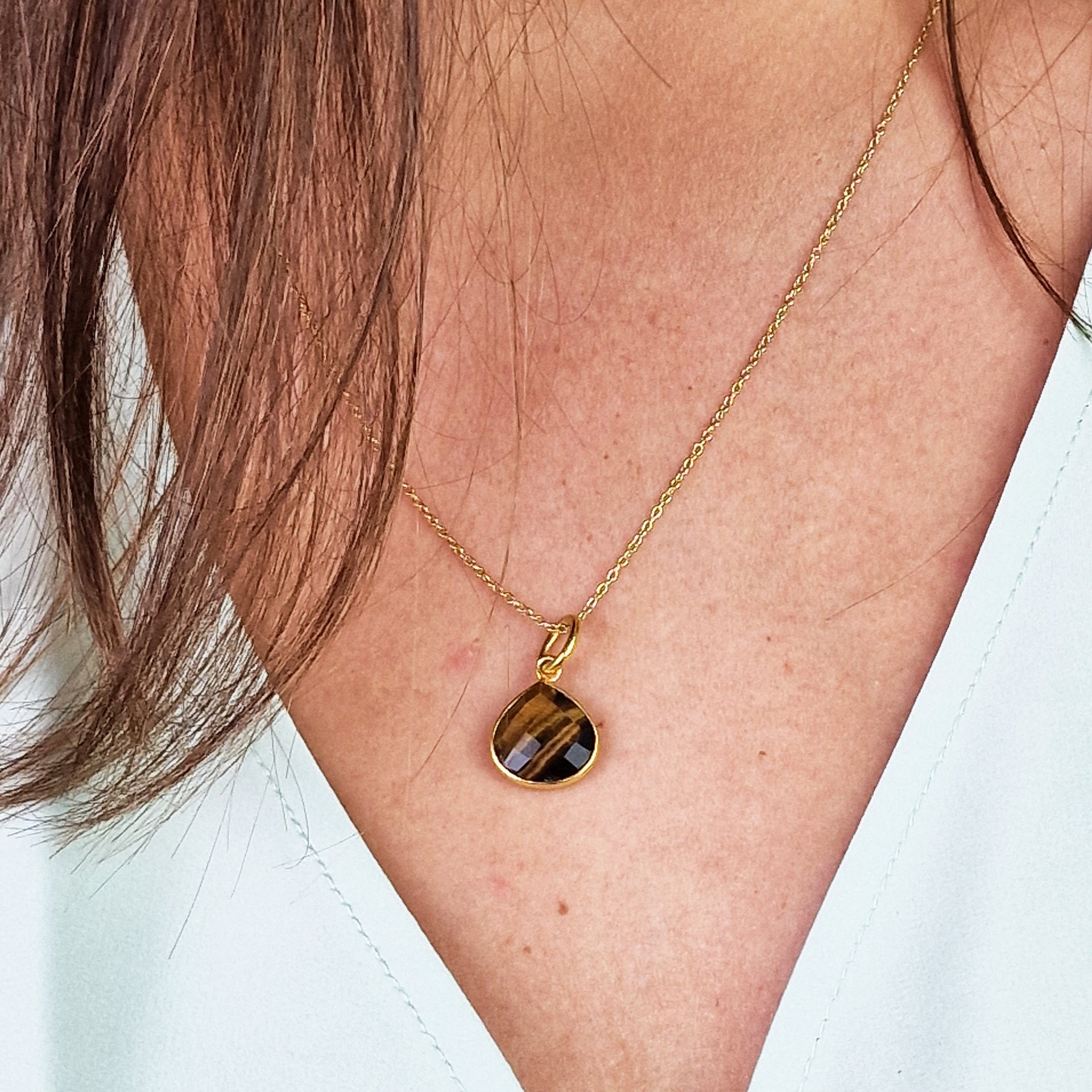 Gold Plated Tiger's Eye Protection Crystal Necklace