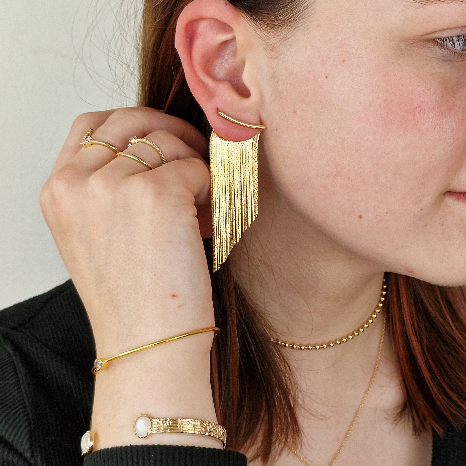 Gold Plated Waterfall Party Tassel Earrings