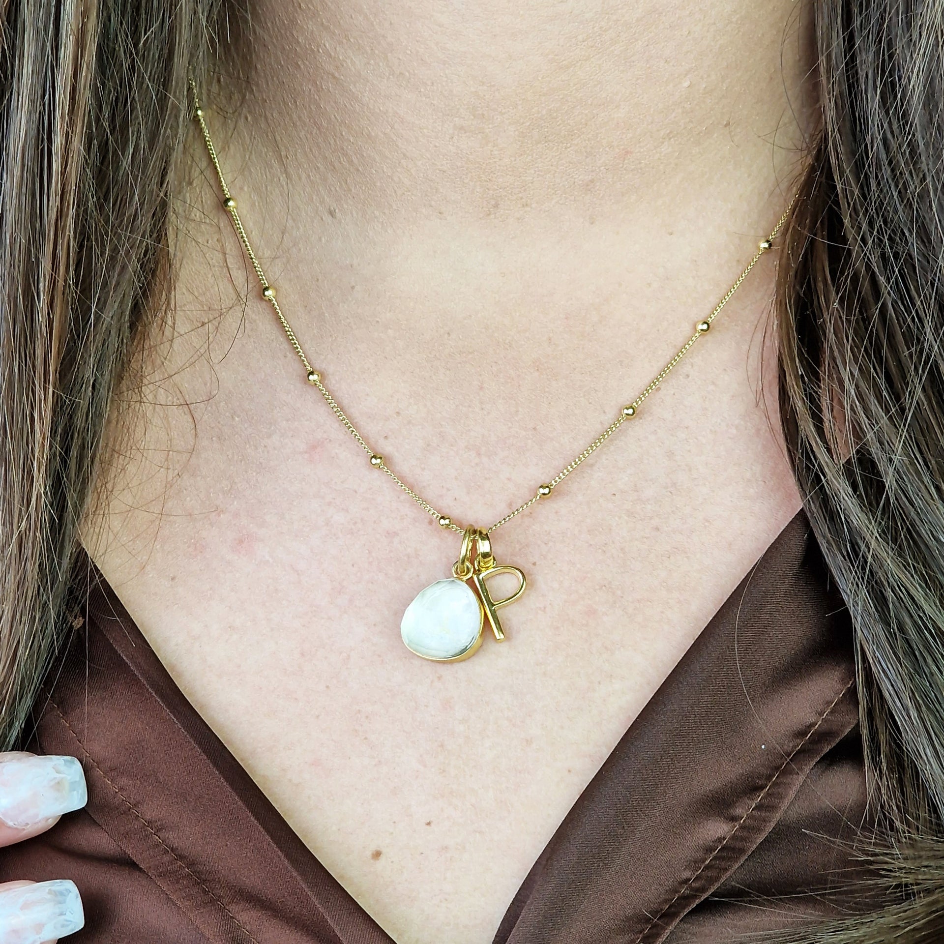 Gold Plated White Topaz April Birthstone Initial Necklace