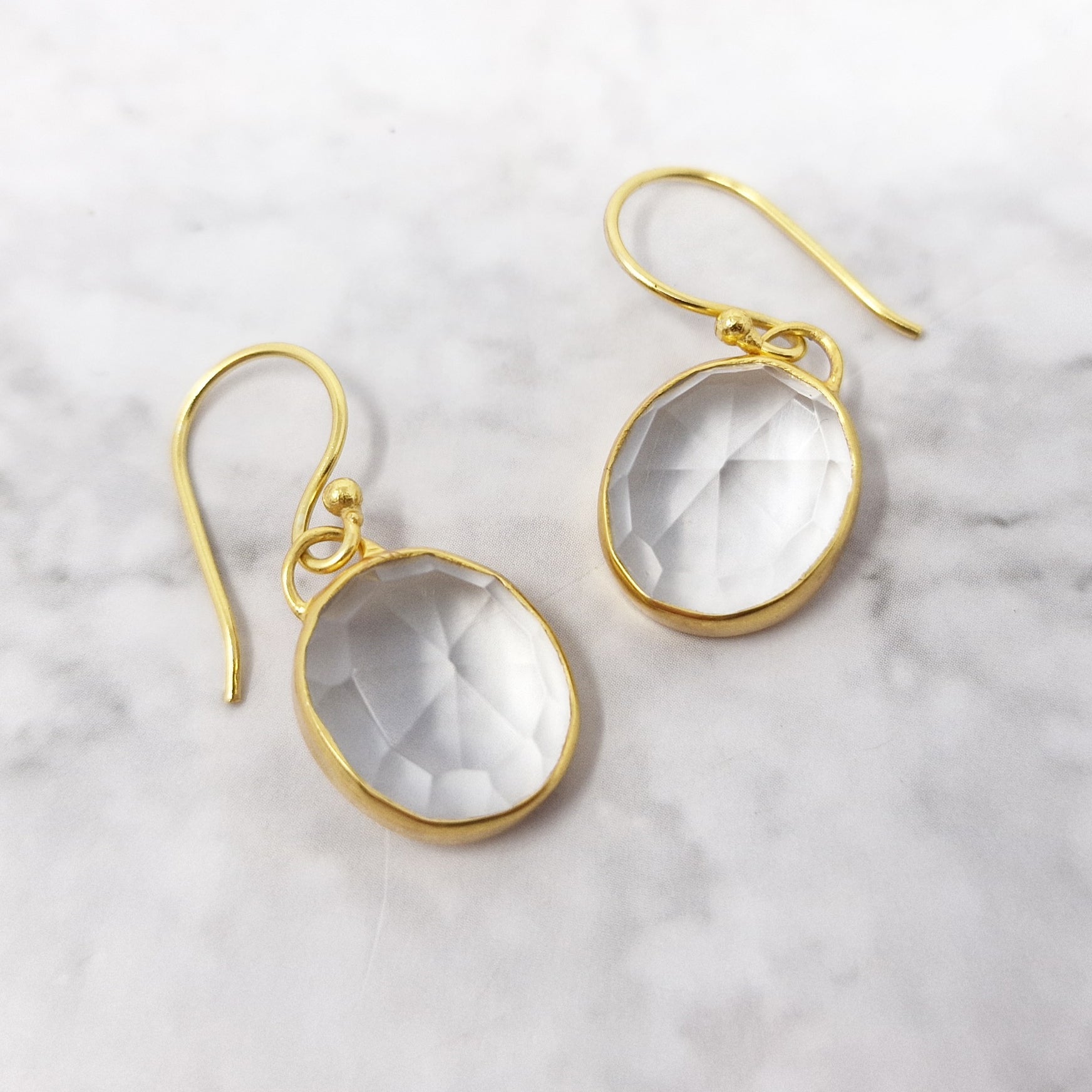 Gold Plated White Topaz April Birthstone Crystal Wire Drop Earrings