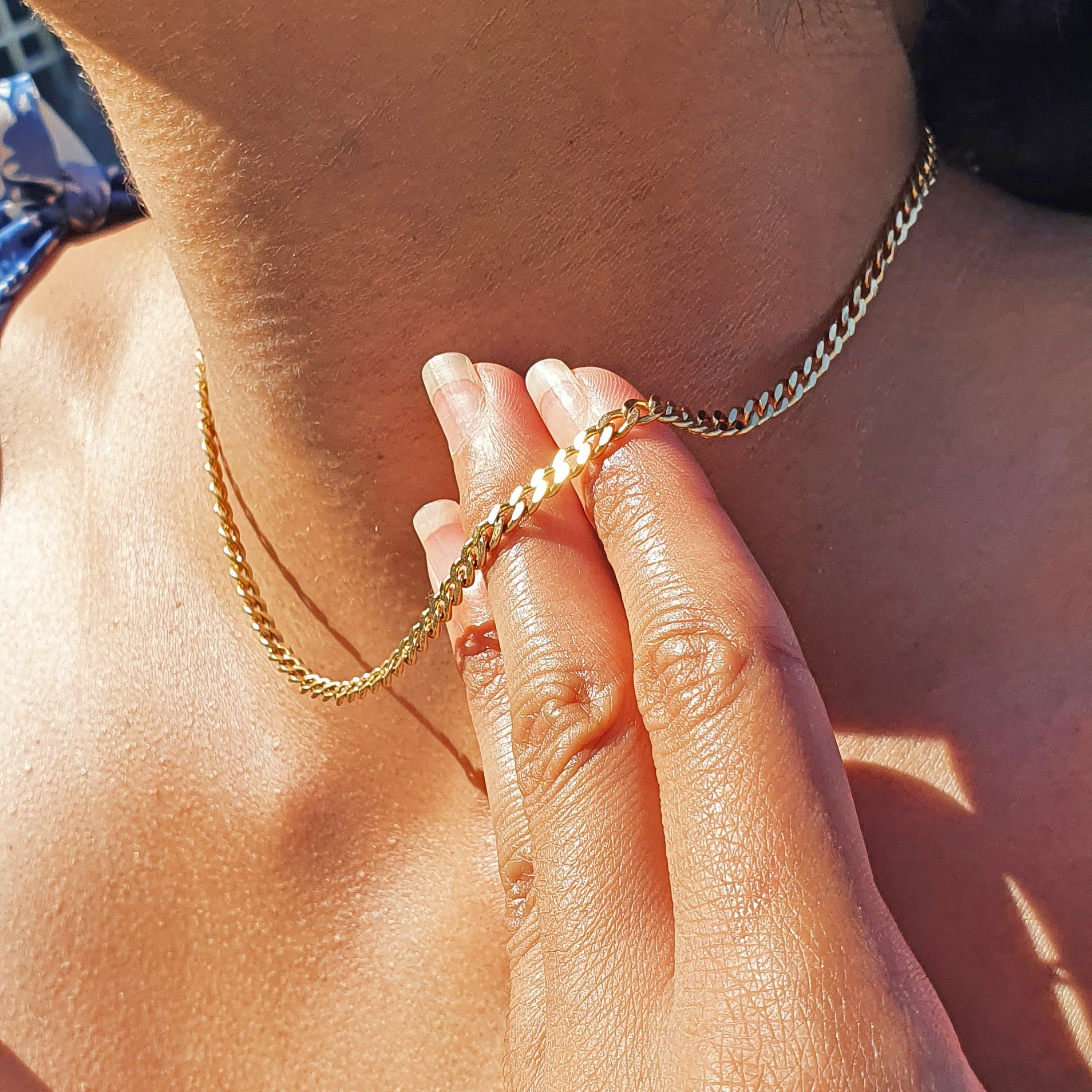 Gold Plated Women's Cuban Chain Layering Necklace