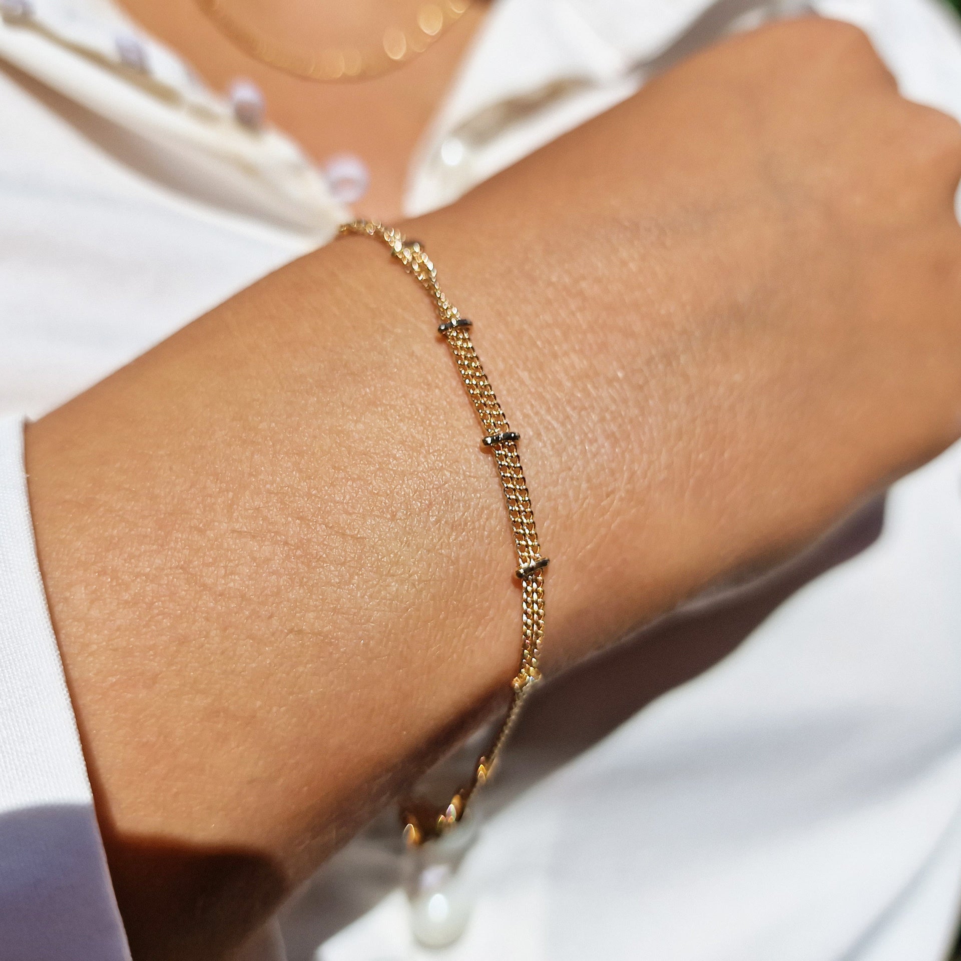 Gold Vermeil Double Chain Minimalist Elegant Bracelet
