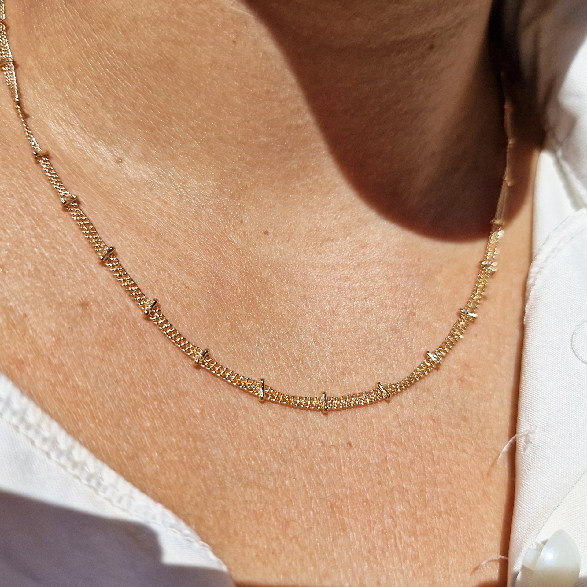 Gold Vermeil Double Chain Minimalist Layering Necklace