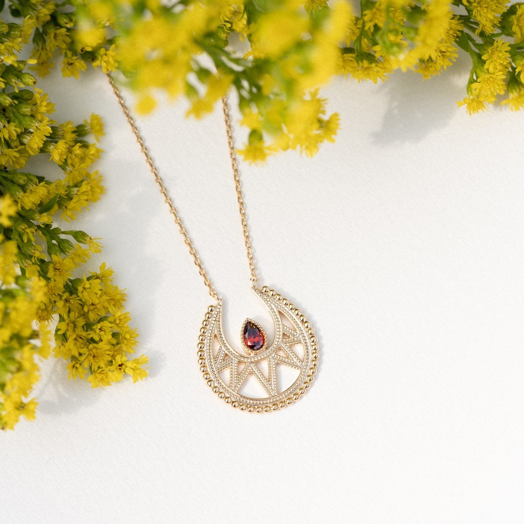 Gold Vermeil Red Garnet January Birthstone Statement Necklace