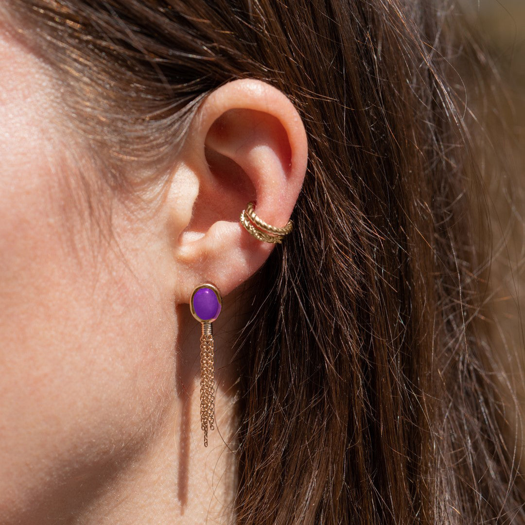 Gold Vermeil Genuine Purple Amethyst Crystal Dangle Earrings