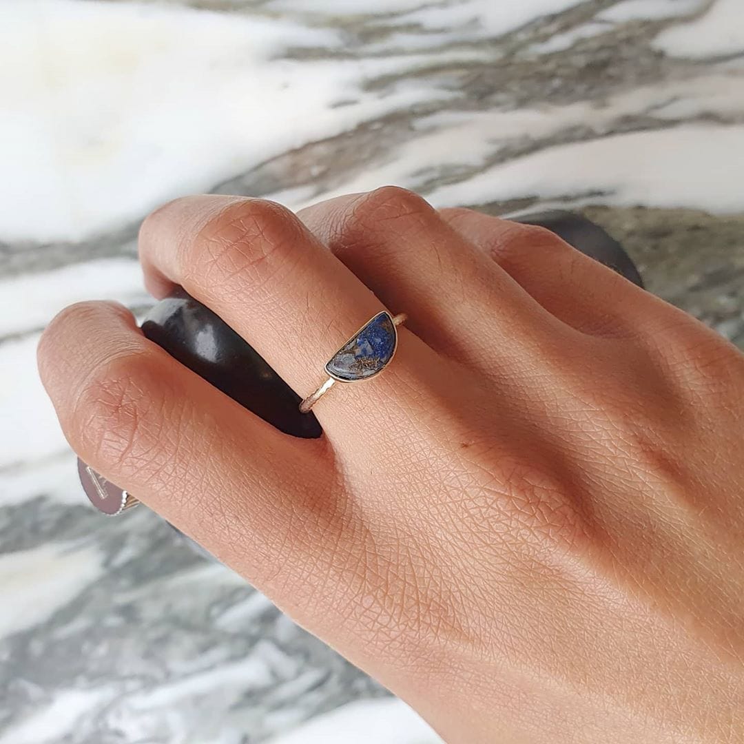 Gold Vermeil Blue Lapis Lazuli Gemstone Crystal Ring