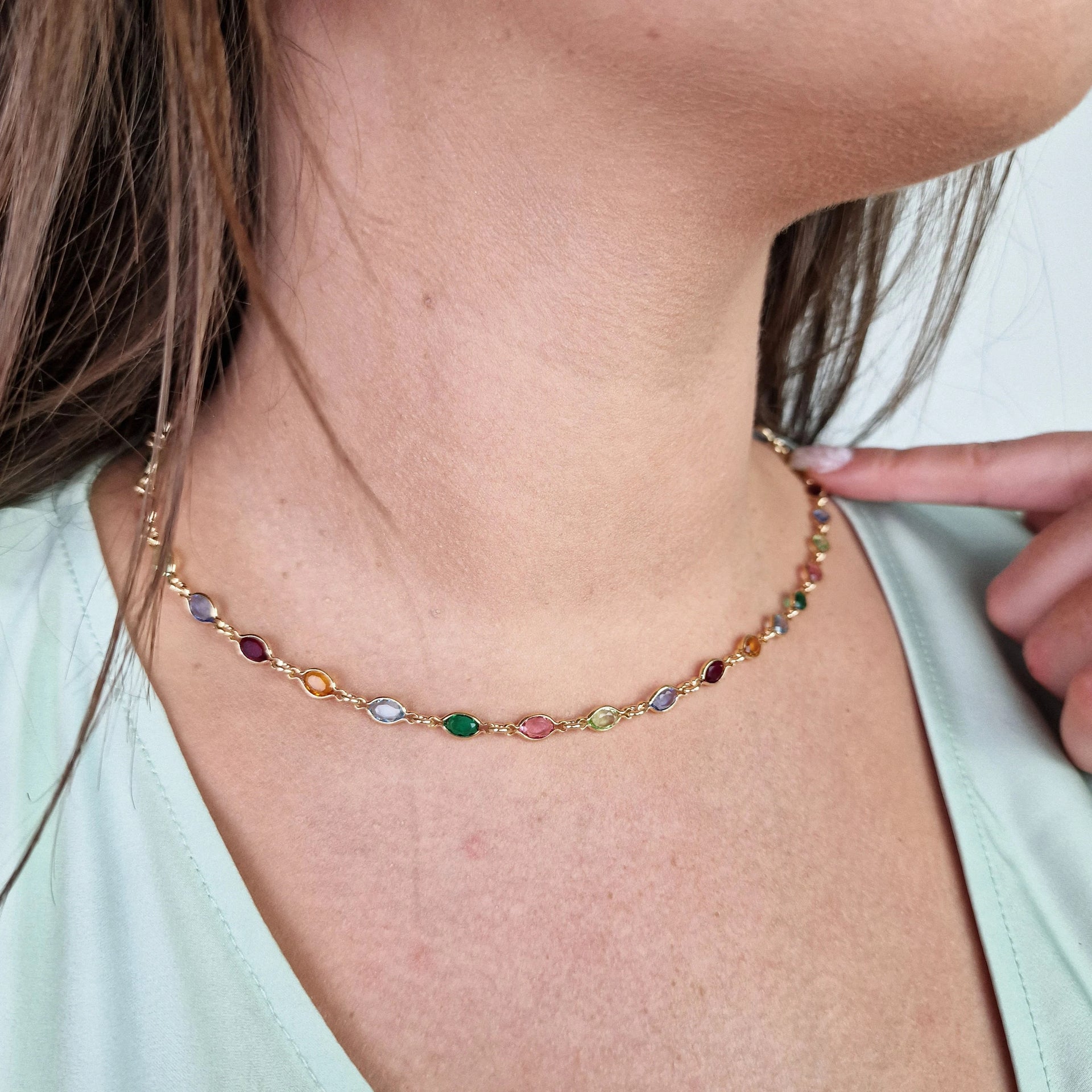 Colourful Multi Gemstone Rainbow Luxury Gold Plated Necklace