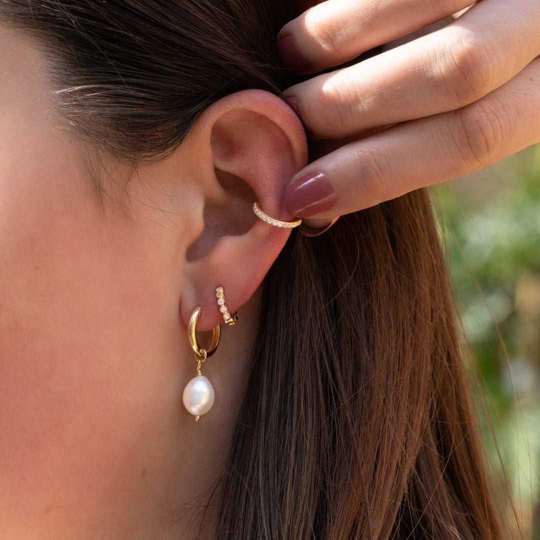Gold Vermeil Pearl Mini Hoop Huggie Round Hoop Earrings