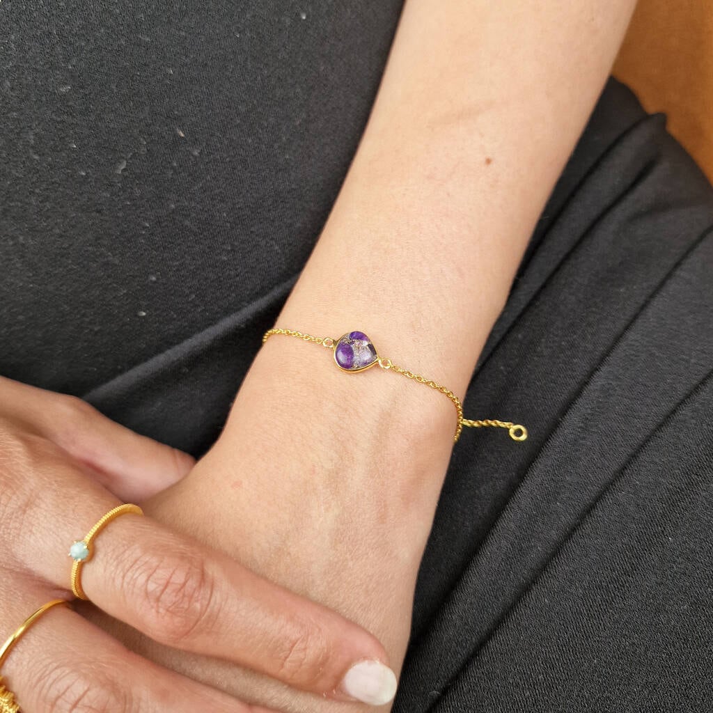 Gold Vermeil Plated Adjustable Amethyst February Birthstone Bracelet