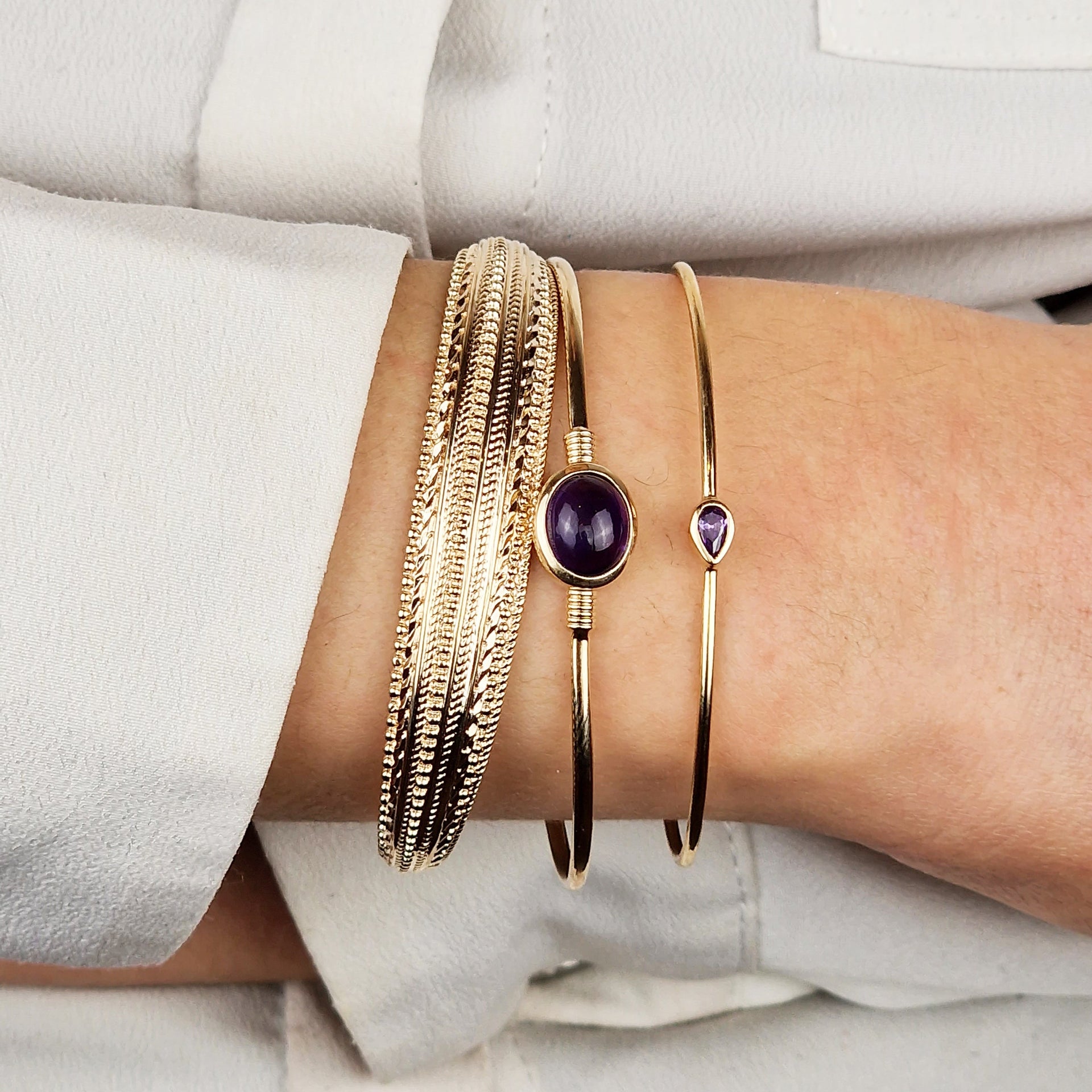 Gold Vermeil Plated Amethyst February Birthstone Bangle