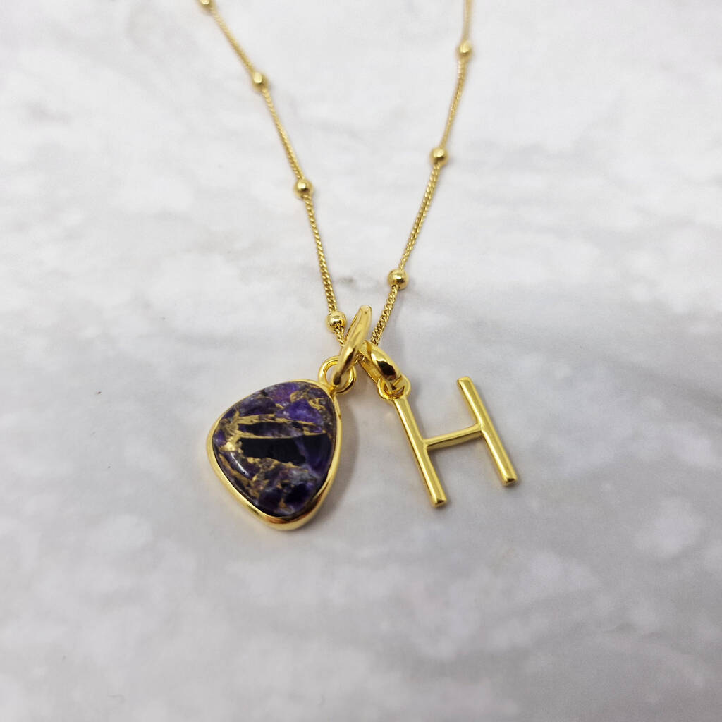 Gold Vermeil Plated Amethyst February Birthstone Initial Charm Necklace