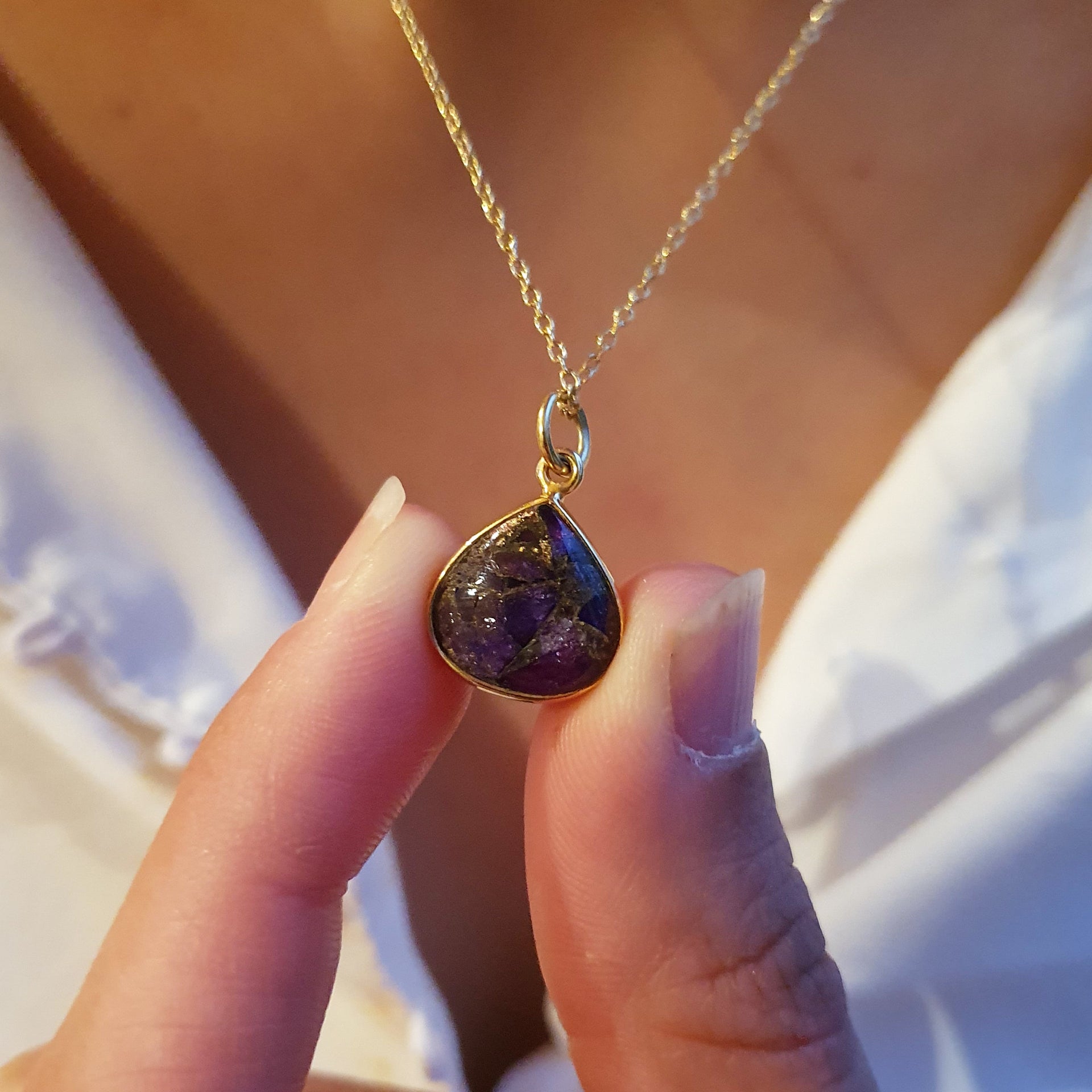 Gold Vermeil Plated Amethyst February Birthstone Charm Necklace
