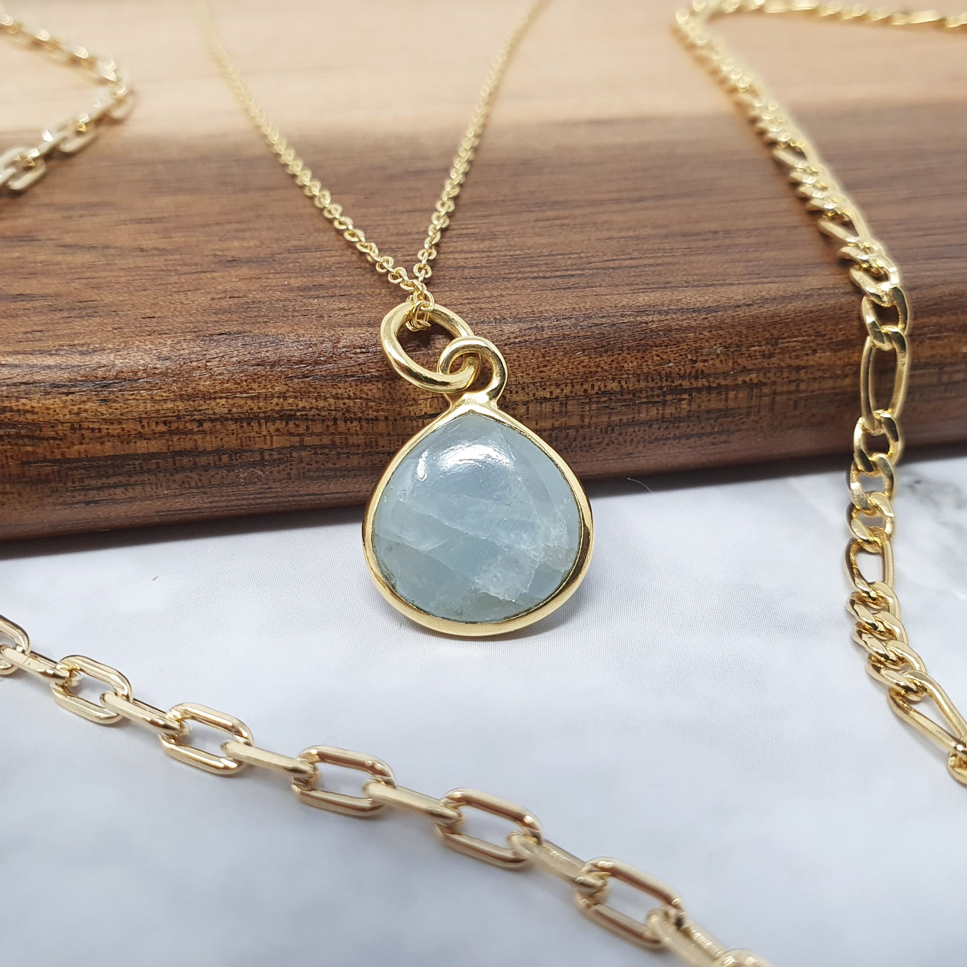 Gold Vermeil Plated Blue Aquamarine March Birthstone Necklace
