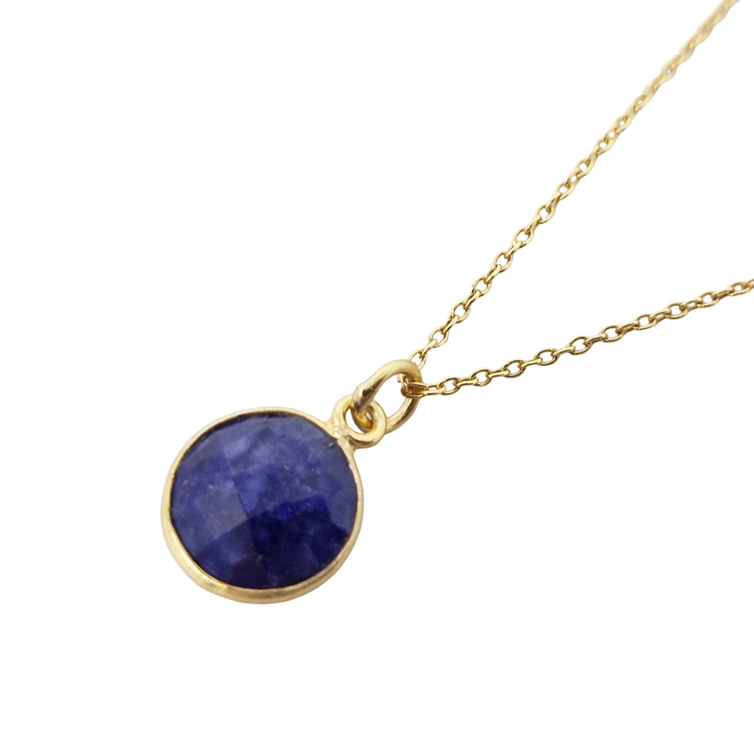 Gold Vermeil Plated Blue Sapphire Round Pendant Necklace
