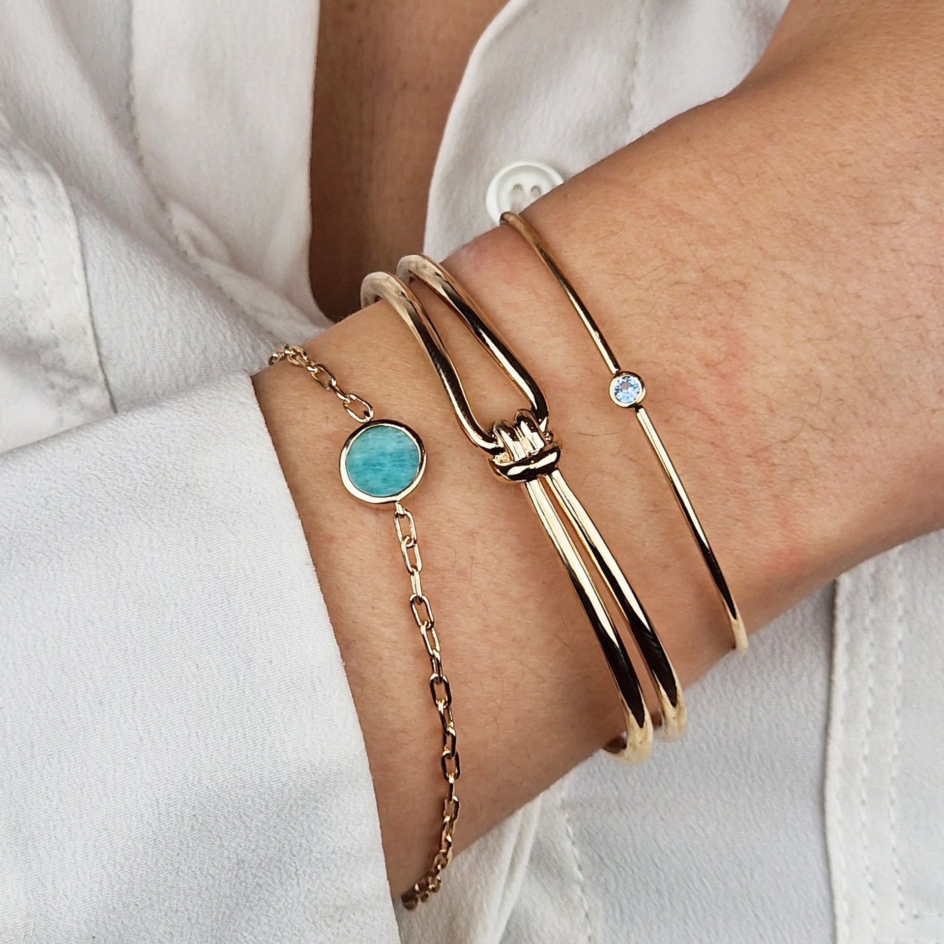 Gold Vermeil Plated Blue Topaz Gem Bangle