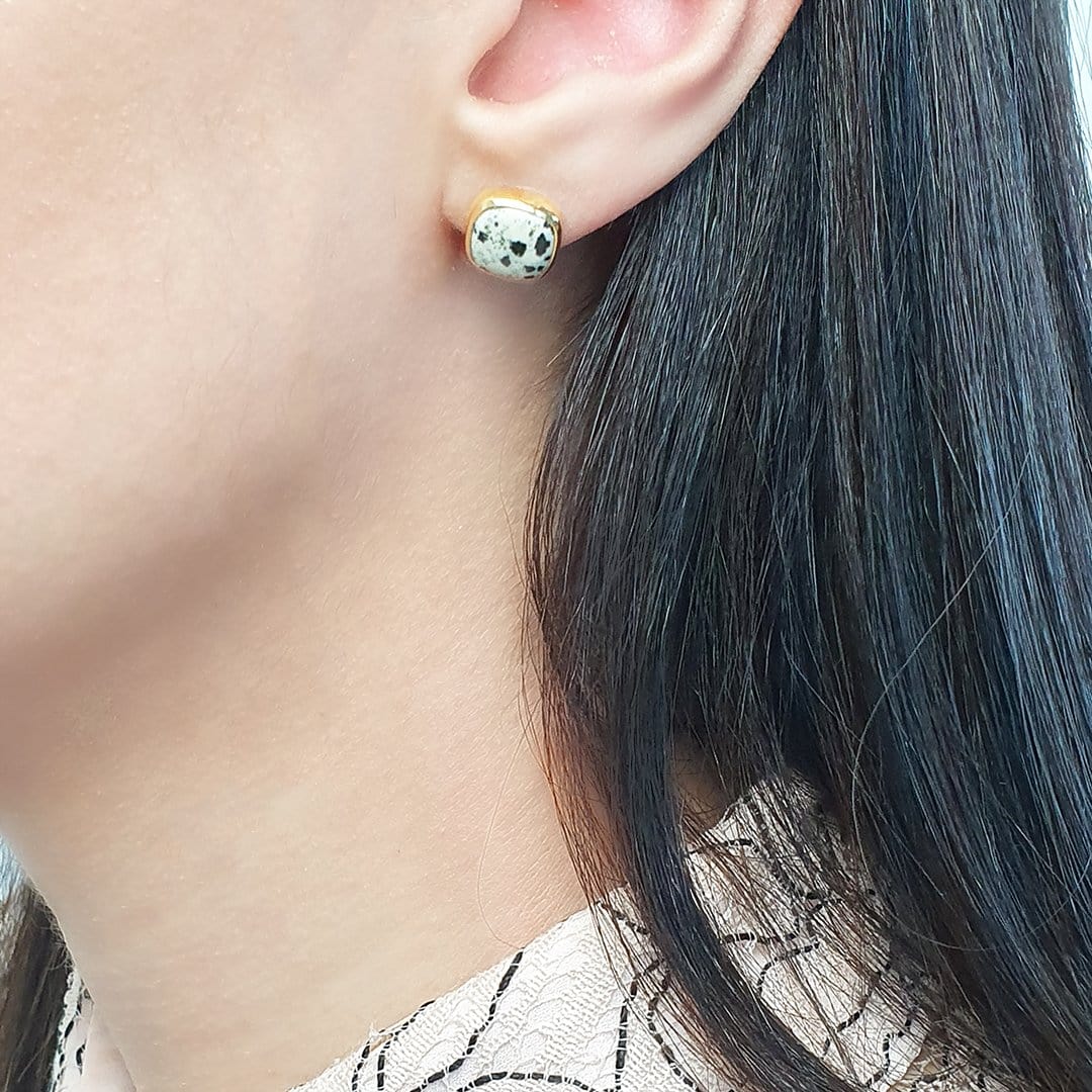Gold Vermeil Plated Dalmatian Jasper Stud Earrings