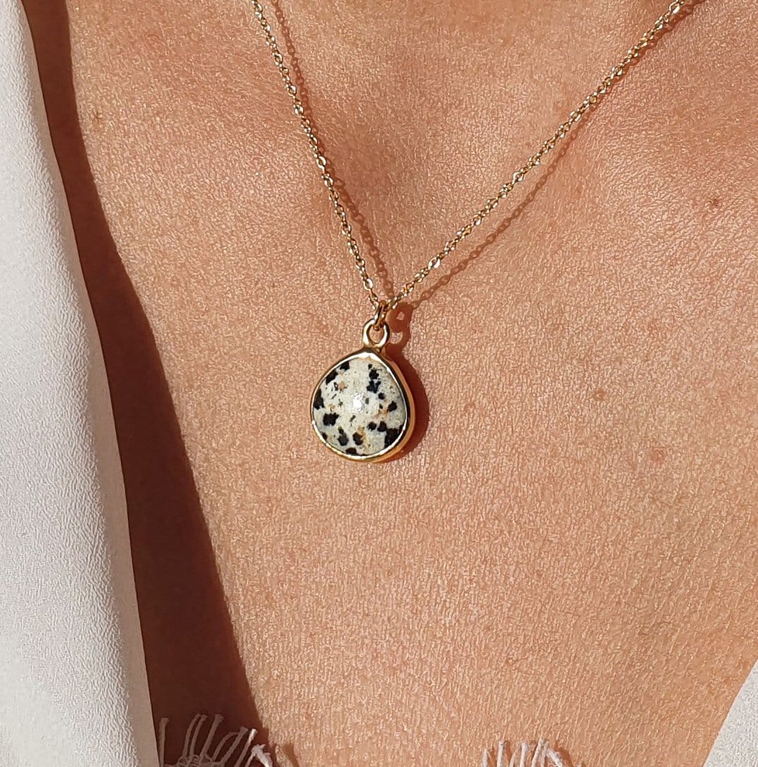 Gold Vermeil Plated Dalmatian Gemstone Crystal Necklace