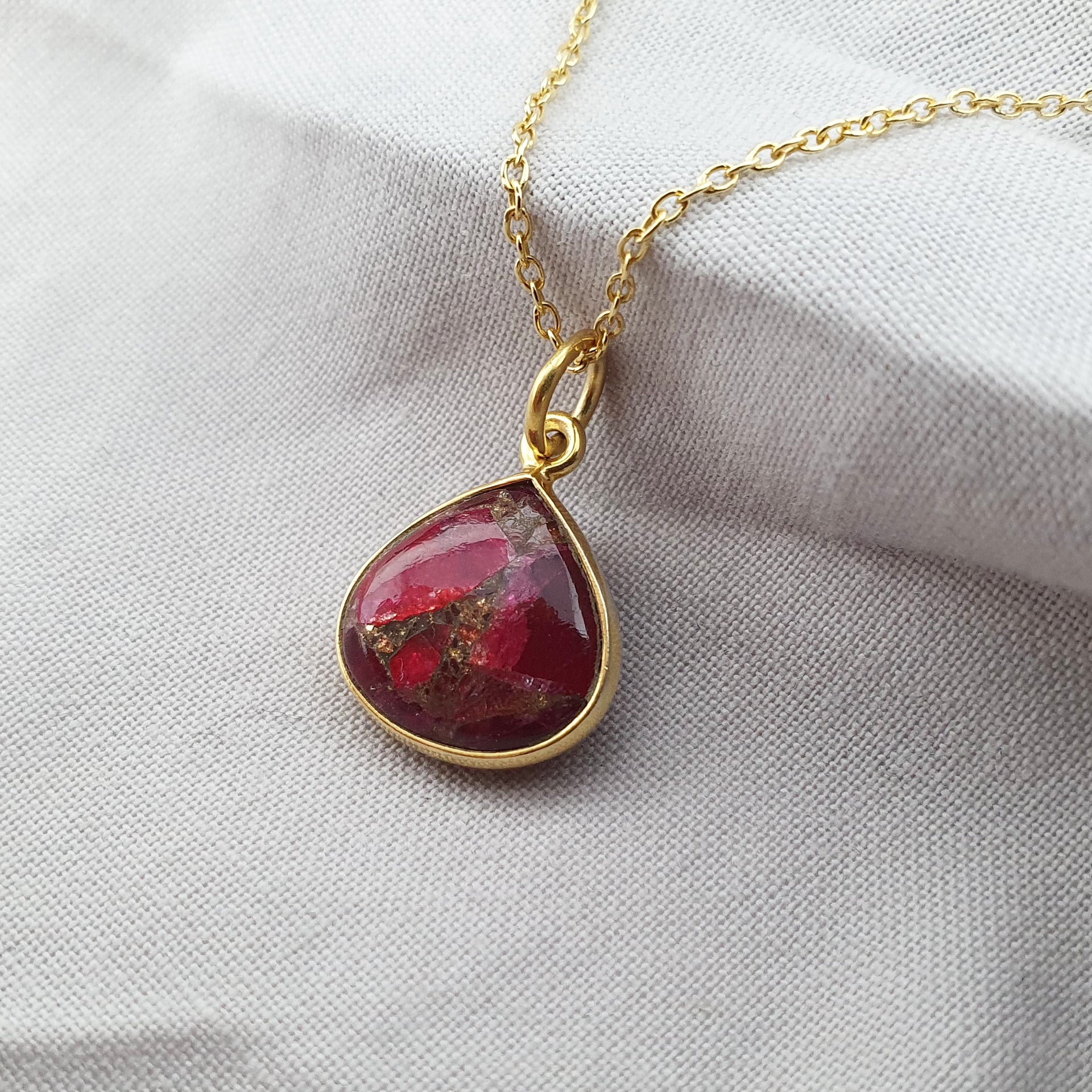 Gold Vermeil Plated Natural Red Garnet January Birthstone Necklace