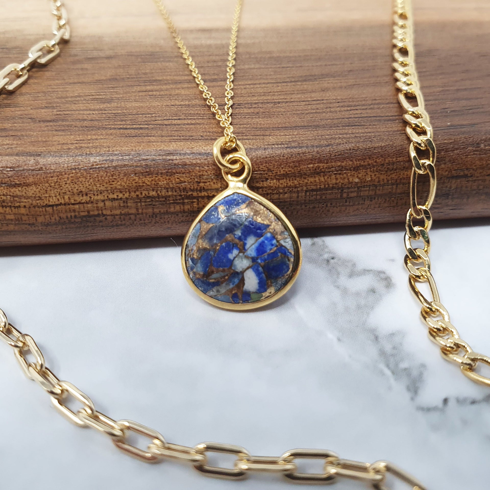 Gold Vermeil Plated Blue Lapis Lazuli September Birthstone Pendant Necklace