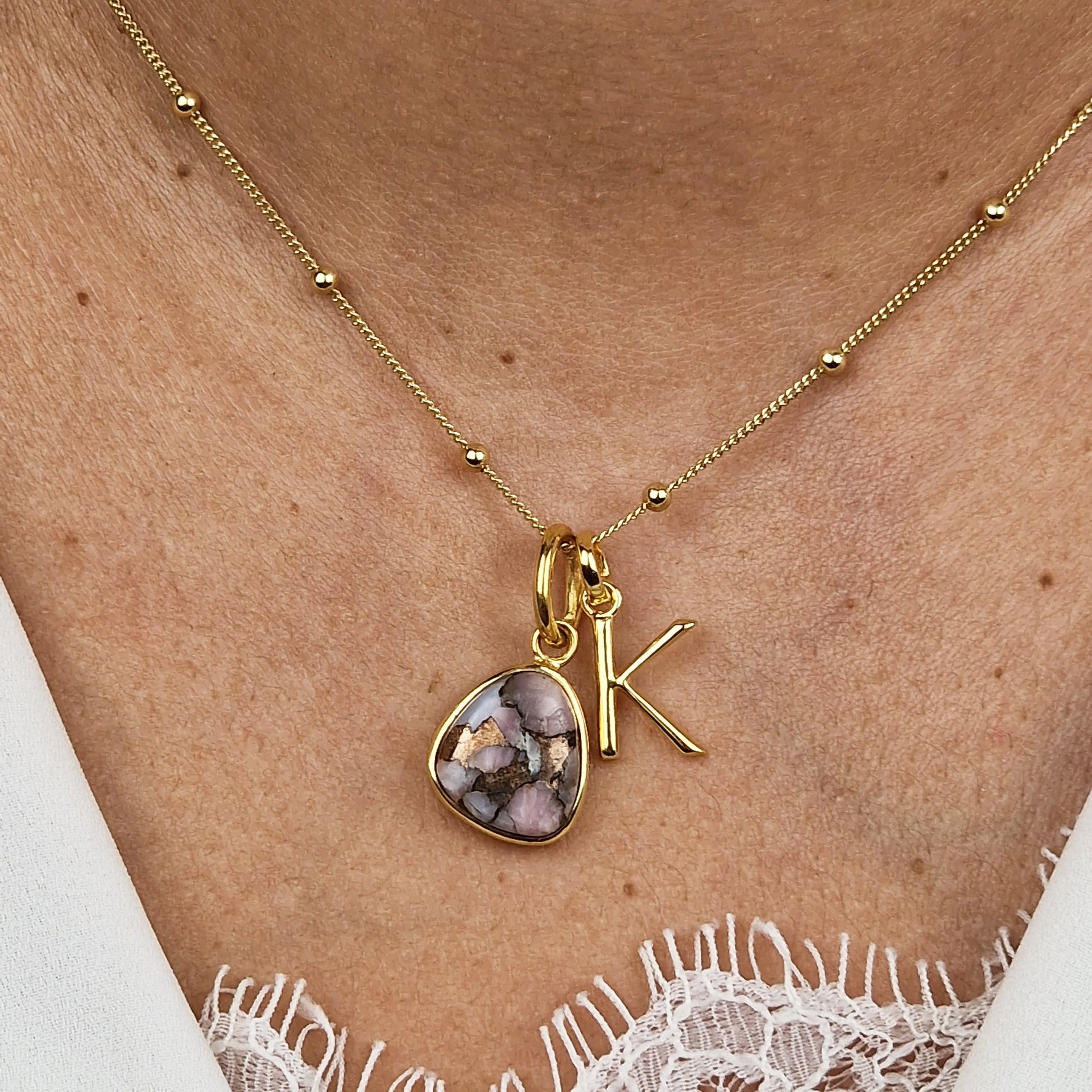 Gold Vermeil Plated Opal October Birthstone Initial Pendant Necklace