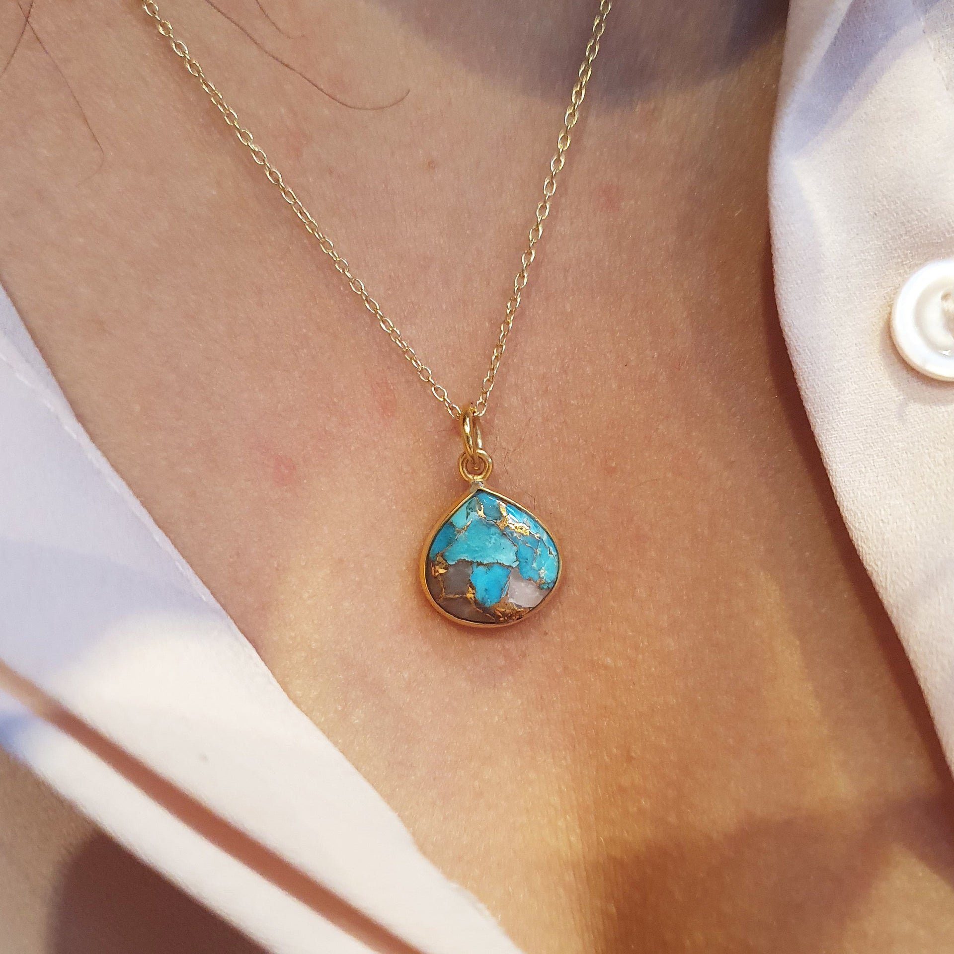 Gold Vermeil Plated Opal & Turquoise Gemstone Crystal Necklace