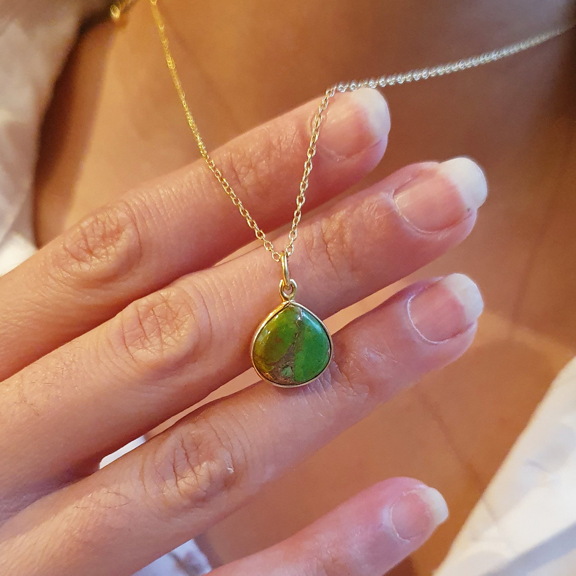 Gold Vermeil Plated Unique Green Peridot August Birthstone Crystal Necklace