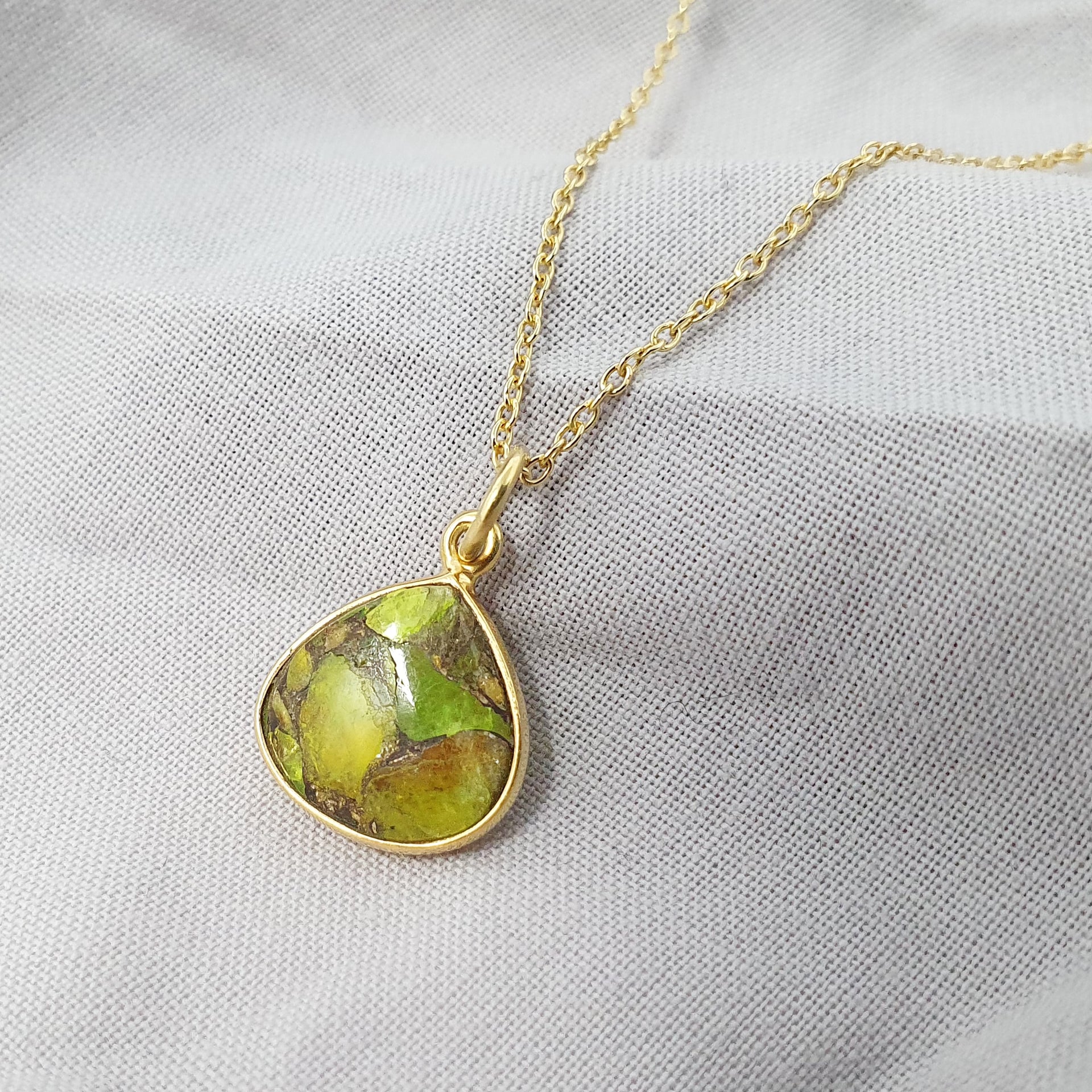 Gold Vermeil Plated Green Peridot Heart Charm August Birthstone Necklace