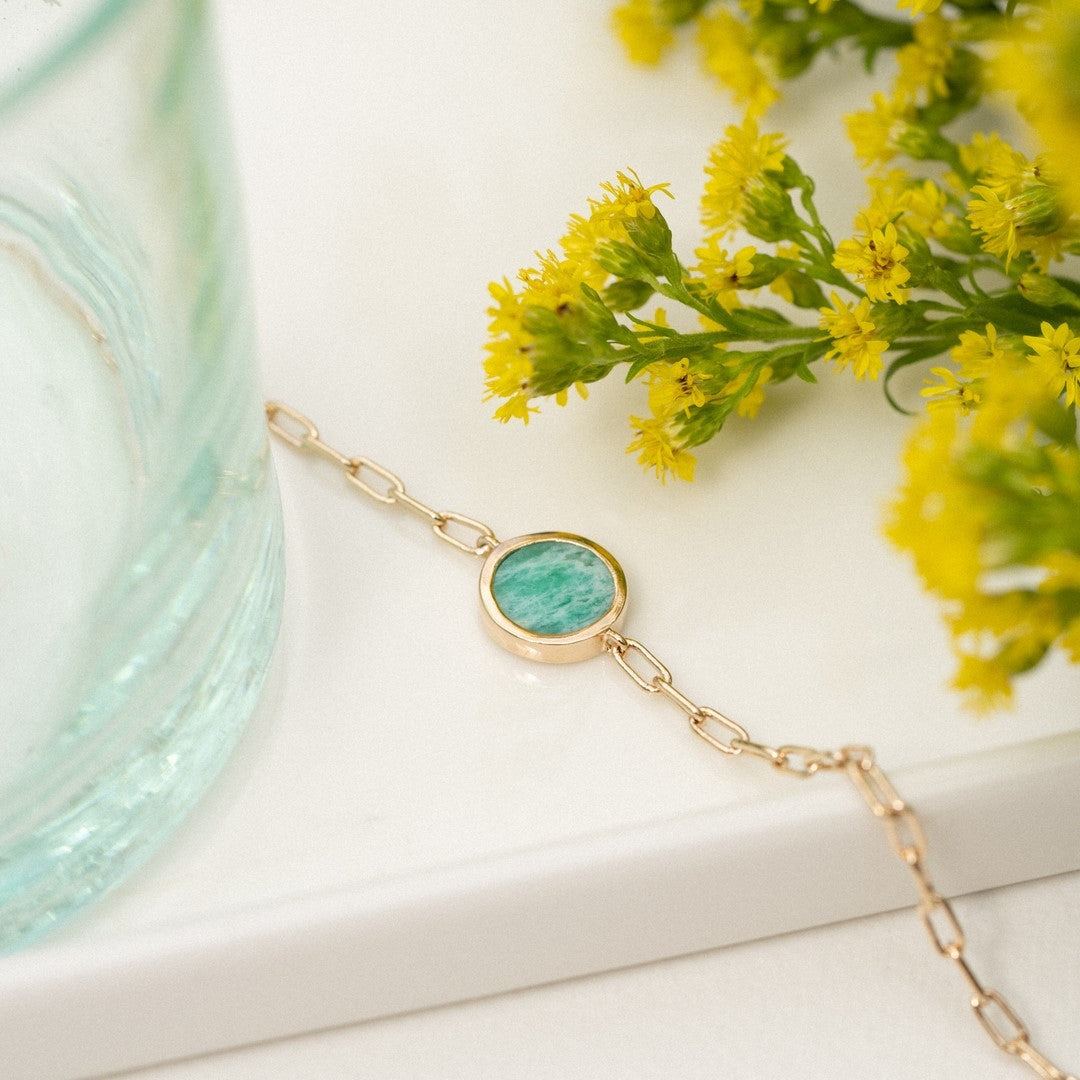 Gold Vermeil Plated Round Amazonite Bracelet