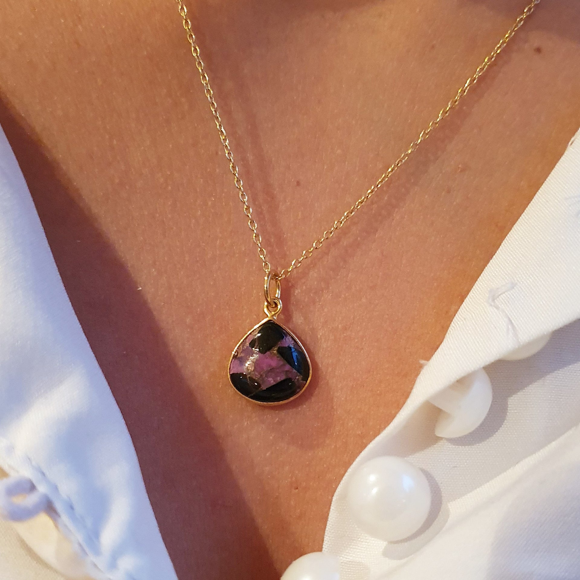 Gold Vermeil Plated Pink Ruby July Birthstone Heart Charm Necklace