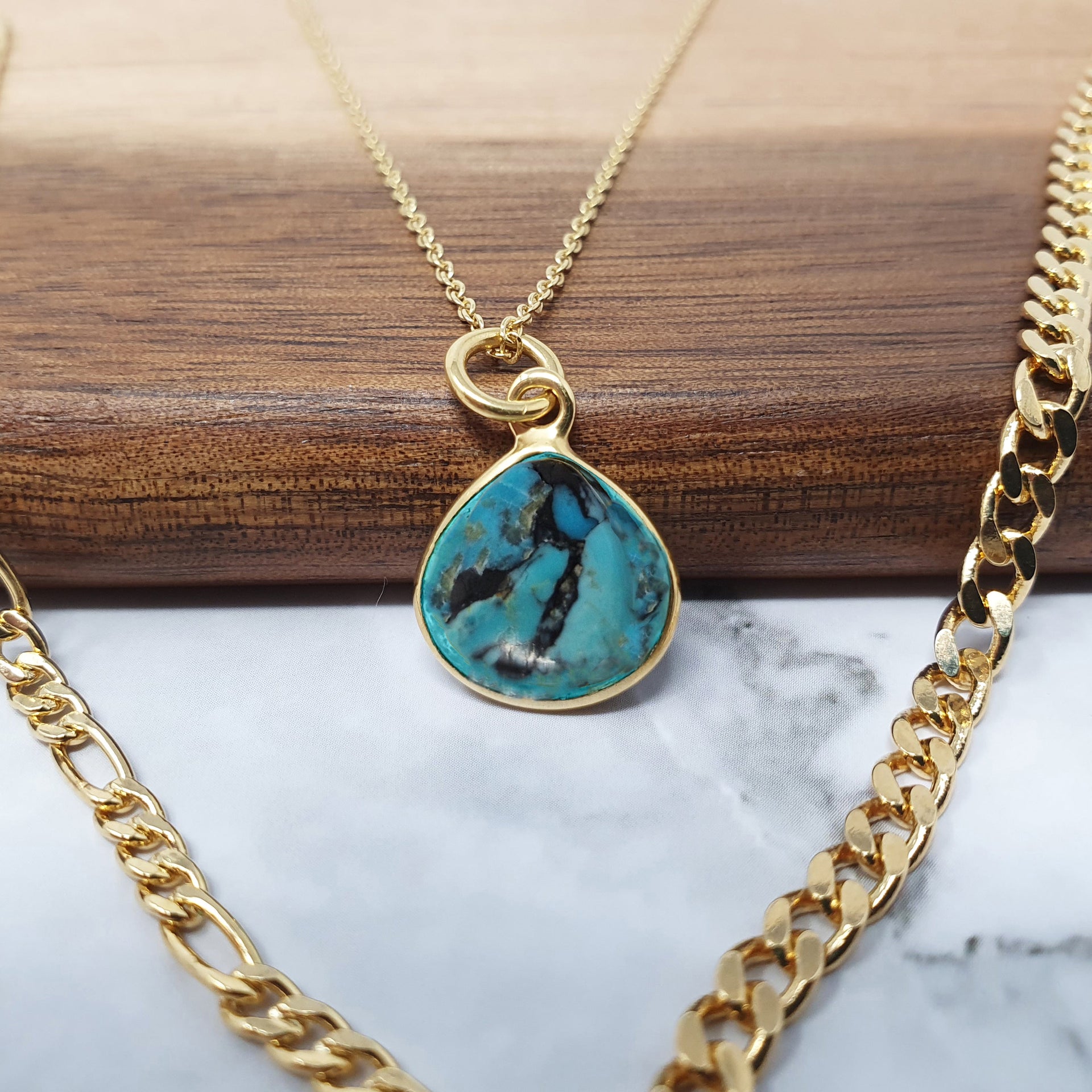 Gold Vermeil Plated Tibetan Turquoise December Birthstone Necklace