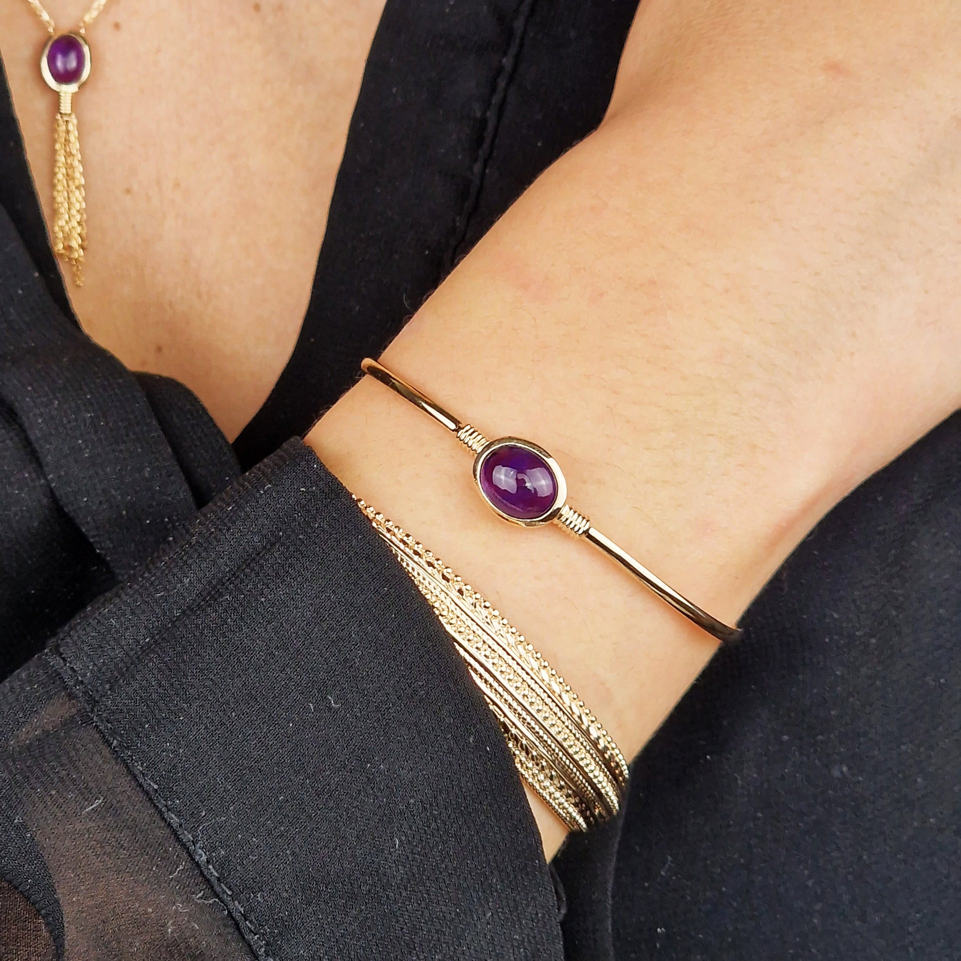 Gold Vermeil Purple Amethyst February Birthstone Bangle