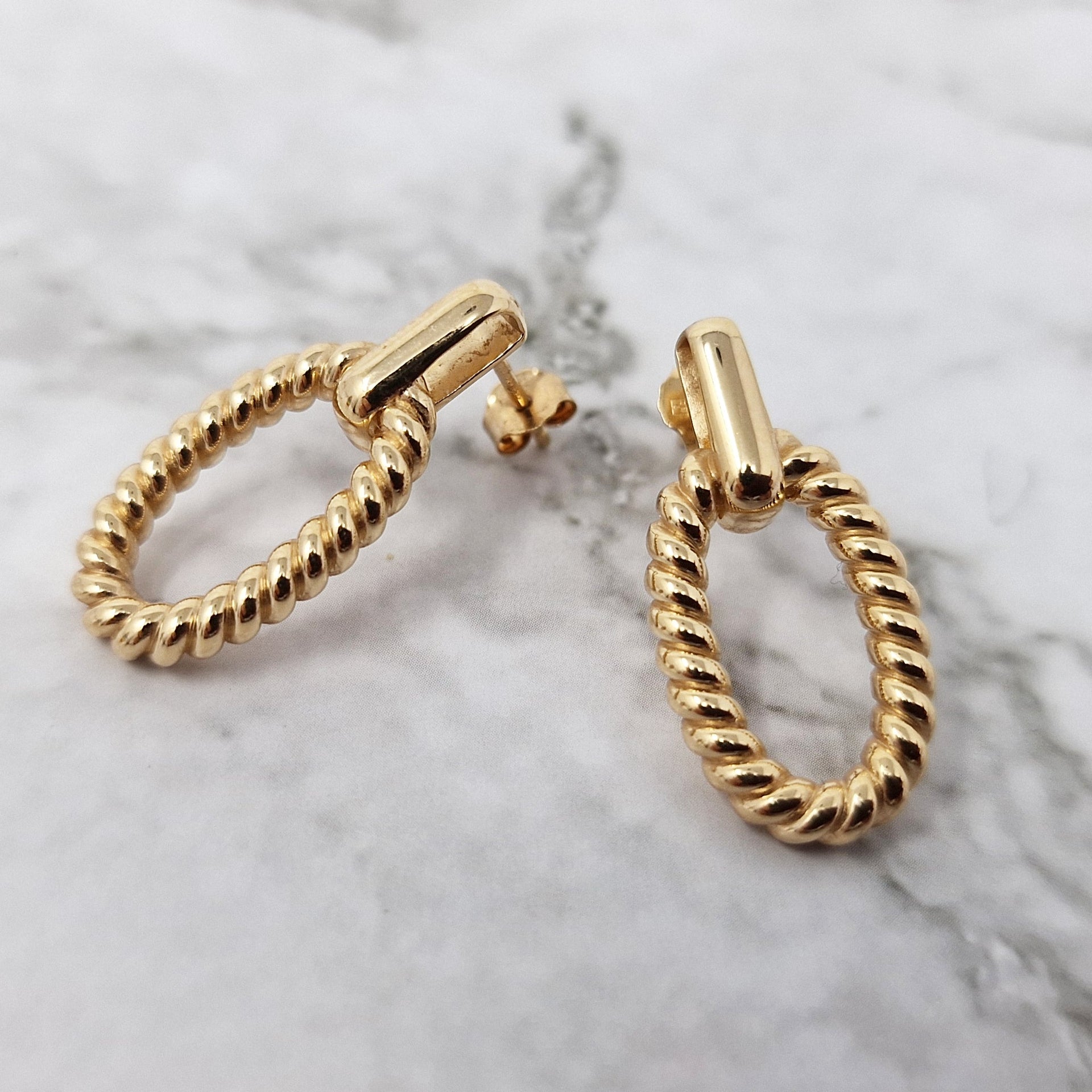 Gold Vermeil Textured Elegant Paperclip Earrings