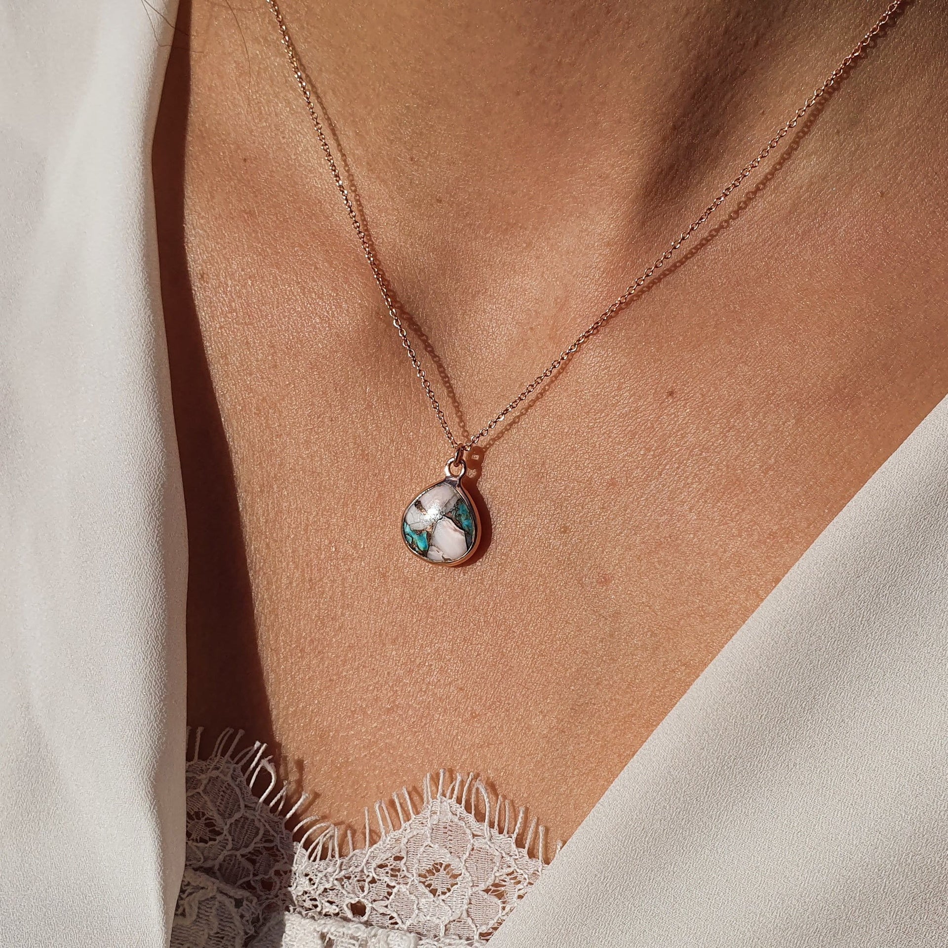 Rose Gold Vermeil Opal And Turquoise Necklace