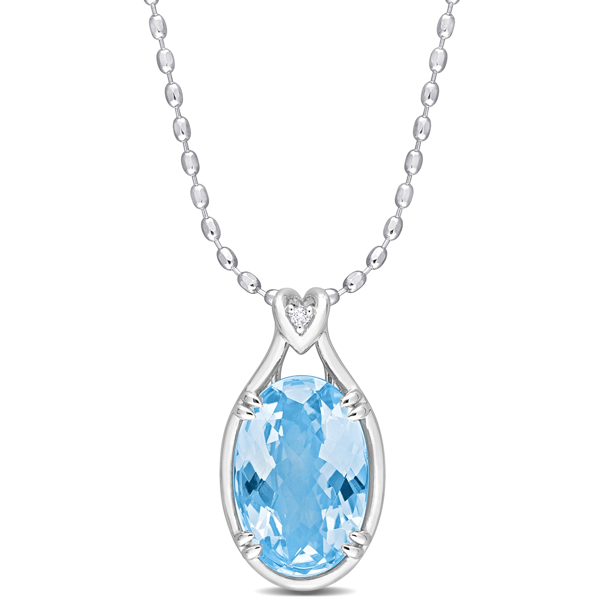 Mimi & Max Womens 13 1/2ct TGW Oval Checkerboard-Cut Sky Blue Topaz and White Topaz Solitaire Necklace in Sterling Silver