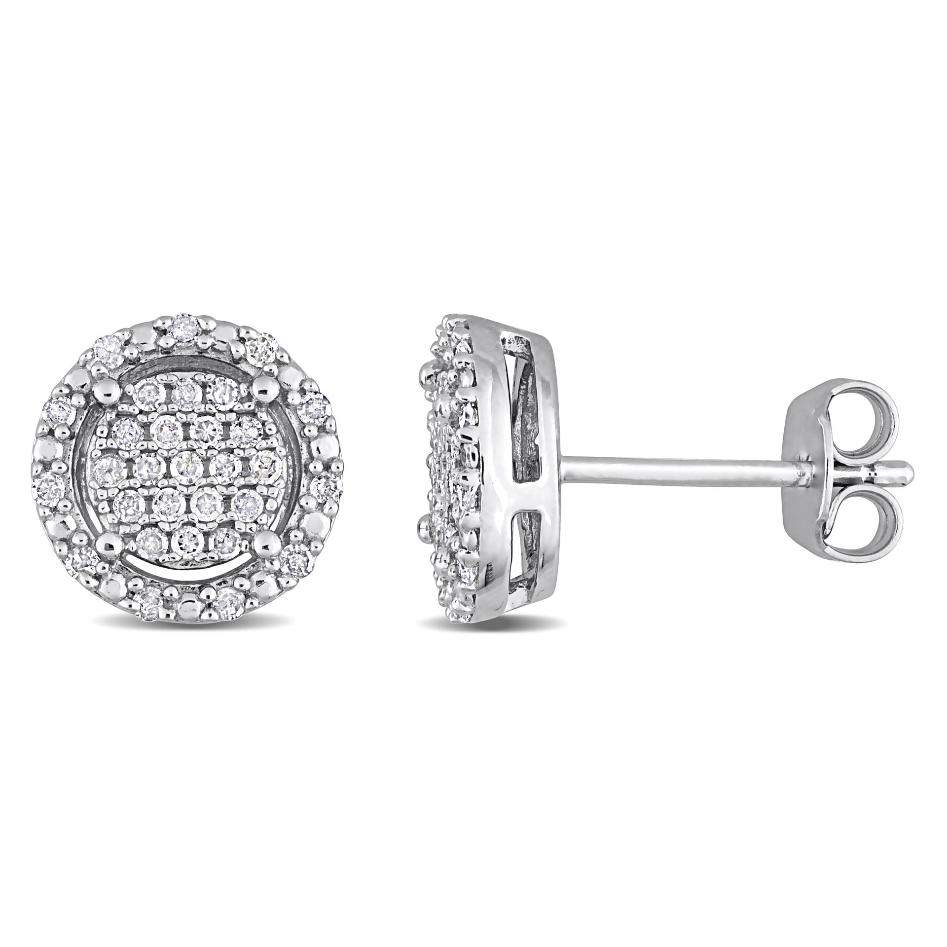 1/3ct TW Diamond Cluster Halo Earrings in Sterling Silver