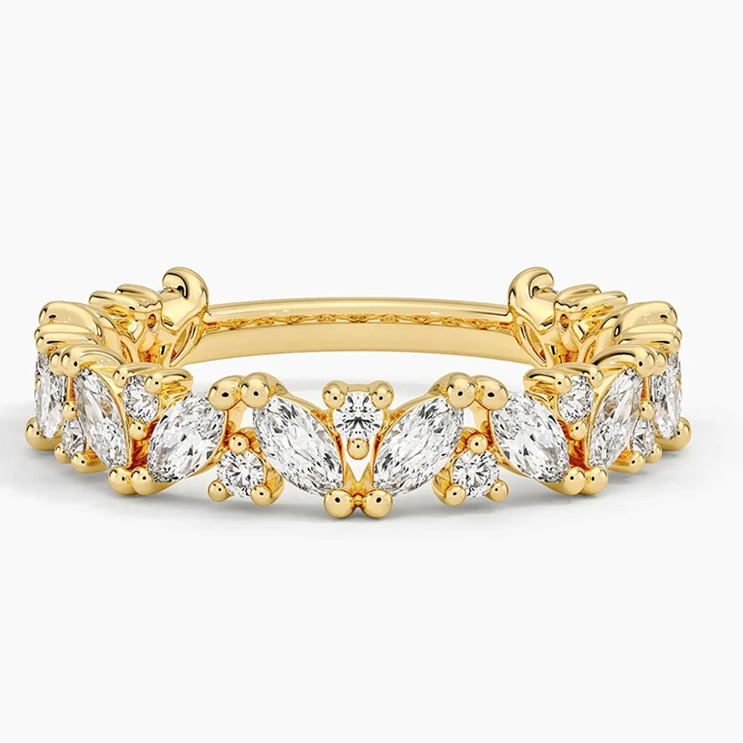18K Gold 1 CT.T.W. Round & Marquise Lab Created Diamond Custom Wedding Ring D Color VVS1 Clarity 3EX