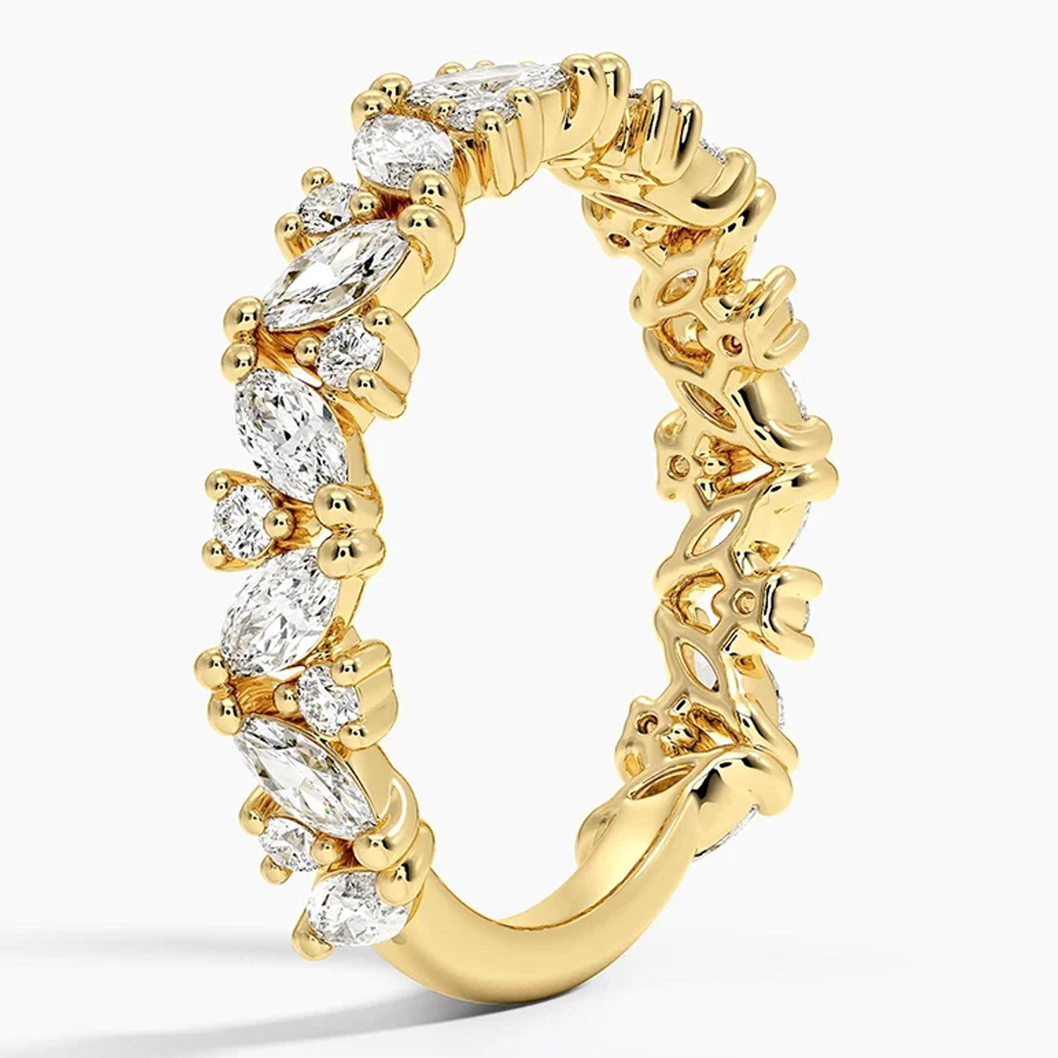 18K Gold 1 CT.T.W. Round & Marquise Lab Created Diamond Custom Wedding Ring D Color VVS1 Clarity 3EX