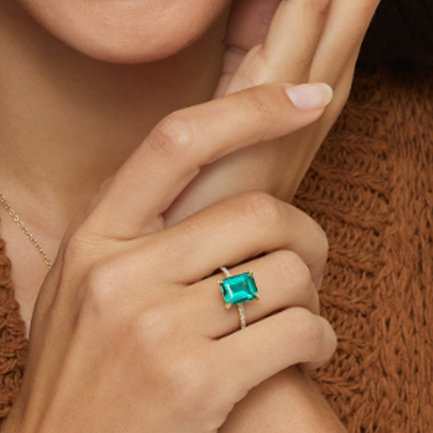 18K Gold 2 to 7 CT Emerald Lab Created Diamond & Lab Created Emerald Engagement Ring D Color VVS1-VS1 Clarity 3EX