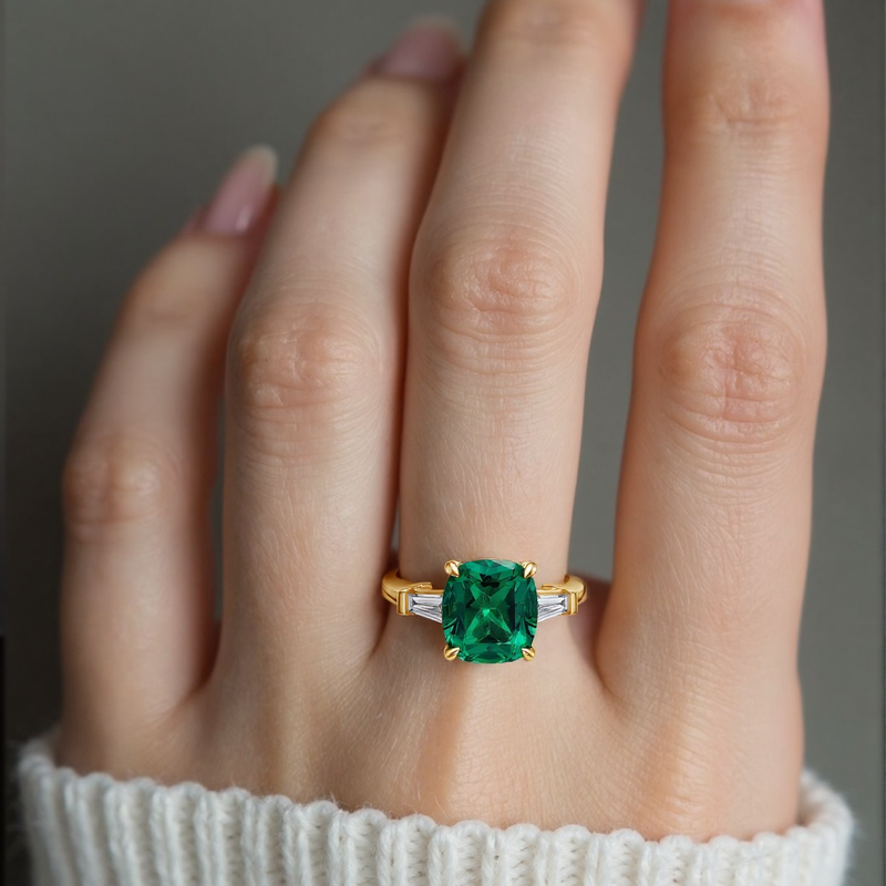 18K Gold 2.5 to 7.5 CT.T.W. Lab Created Emerald Custom Engagement Ring 3EX