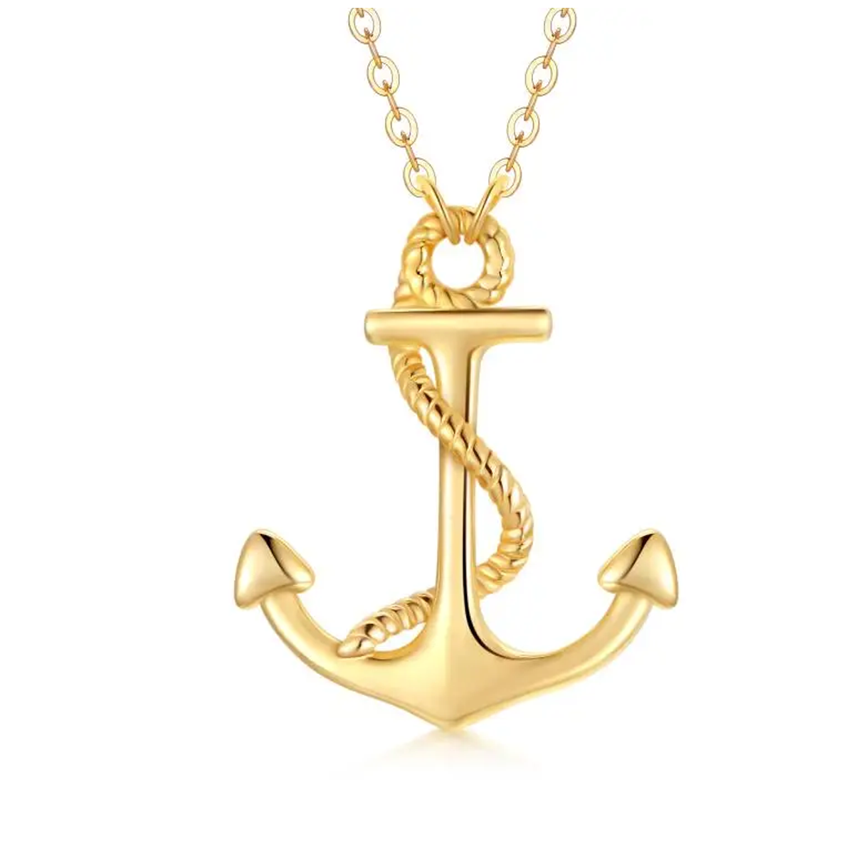 14K Gold Anchor Pendant Necklace