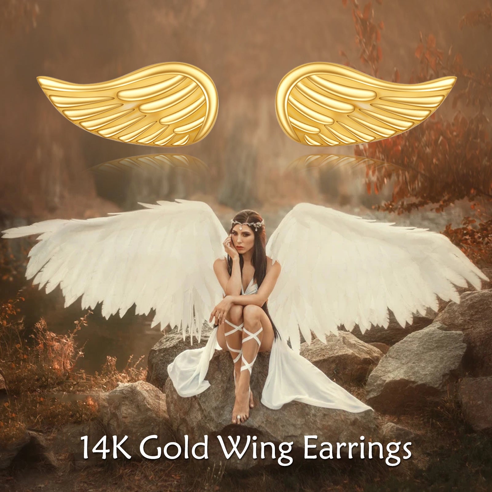 14K Gold Angel Wing Stud Earrings