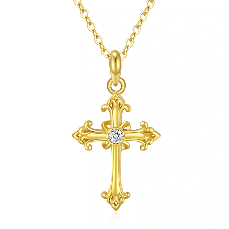 10K Gold Cubic Zirconia Ankh Necklace for Women