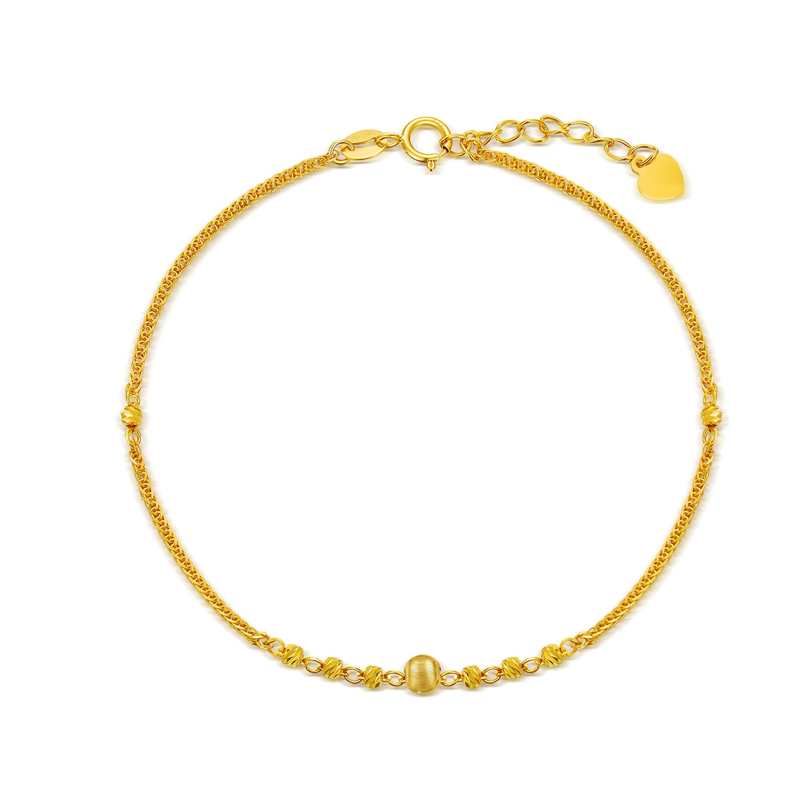 18K Gold Ball Chopin Chain Charm Bracelet
