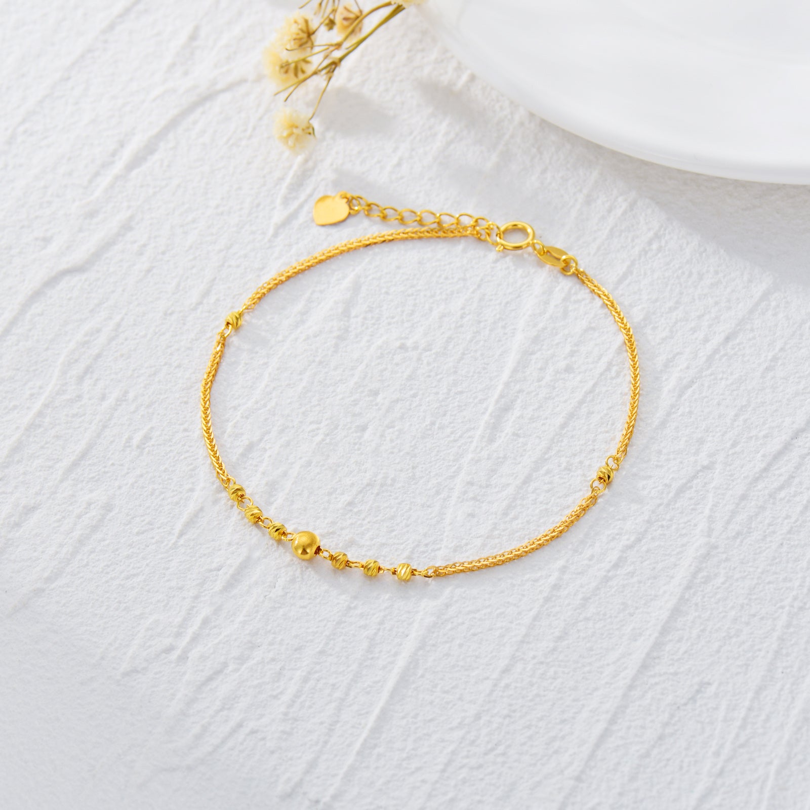 18K Gold Ball Chopin Chain Charm Bracelet