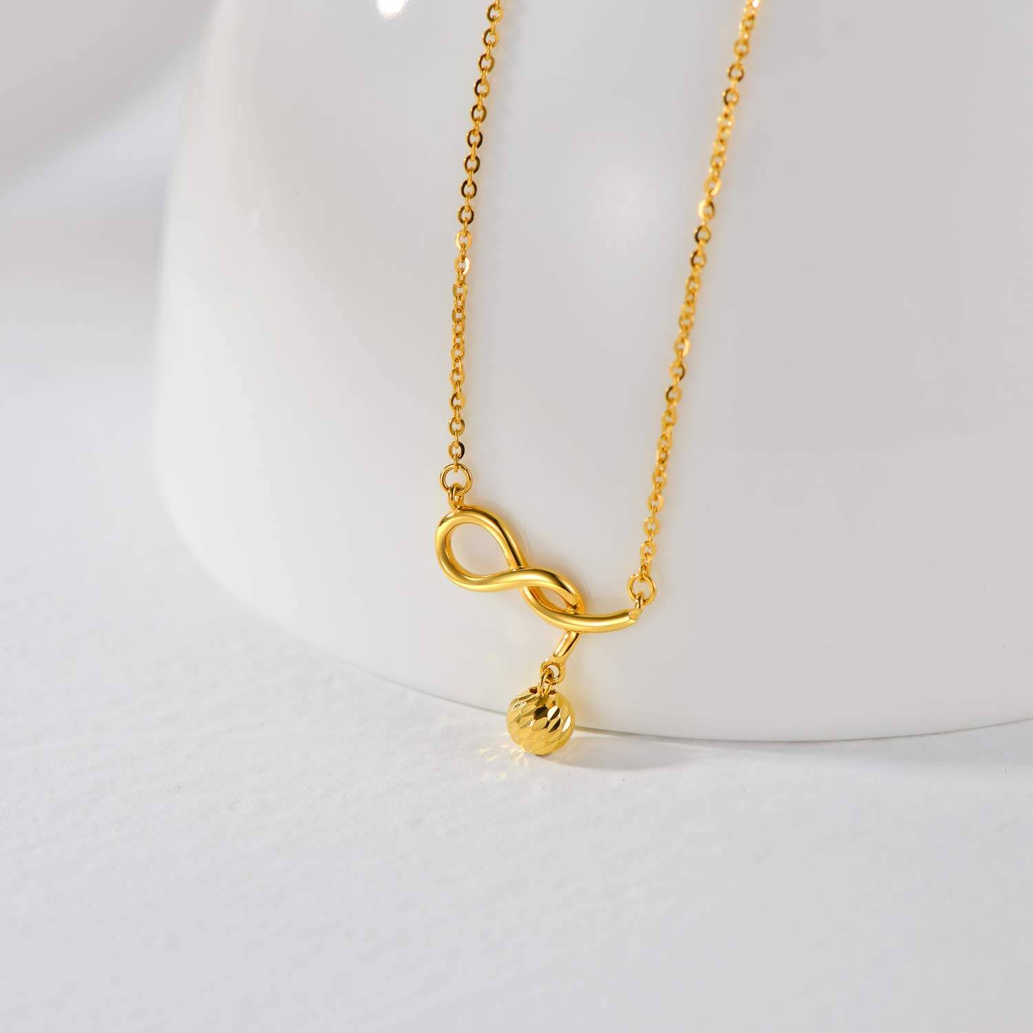 18K Gold Ball & Infinity Symbol Pendant Necklace