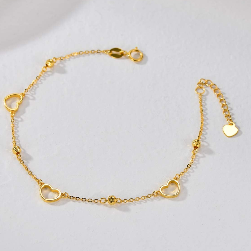 18K Gold Bead Heart Bracelet for Women