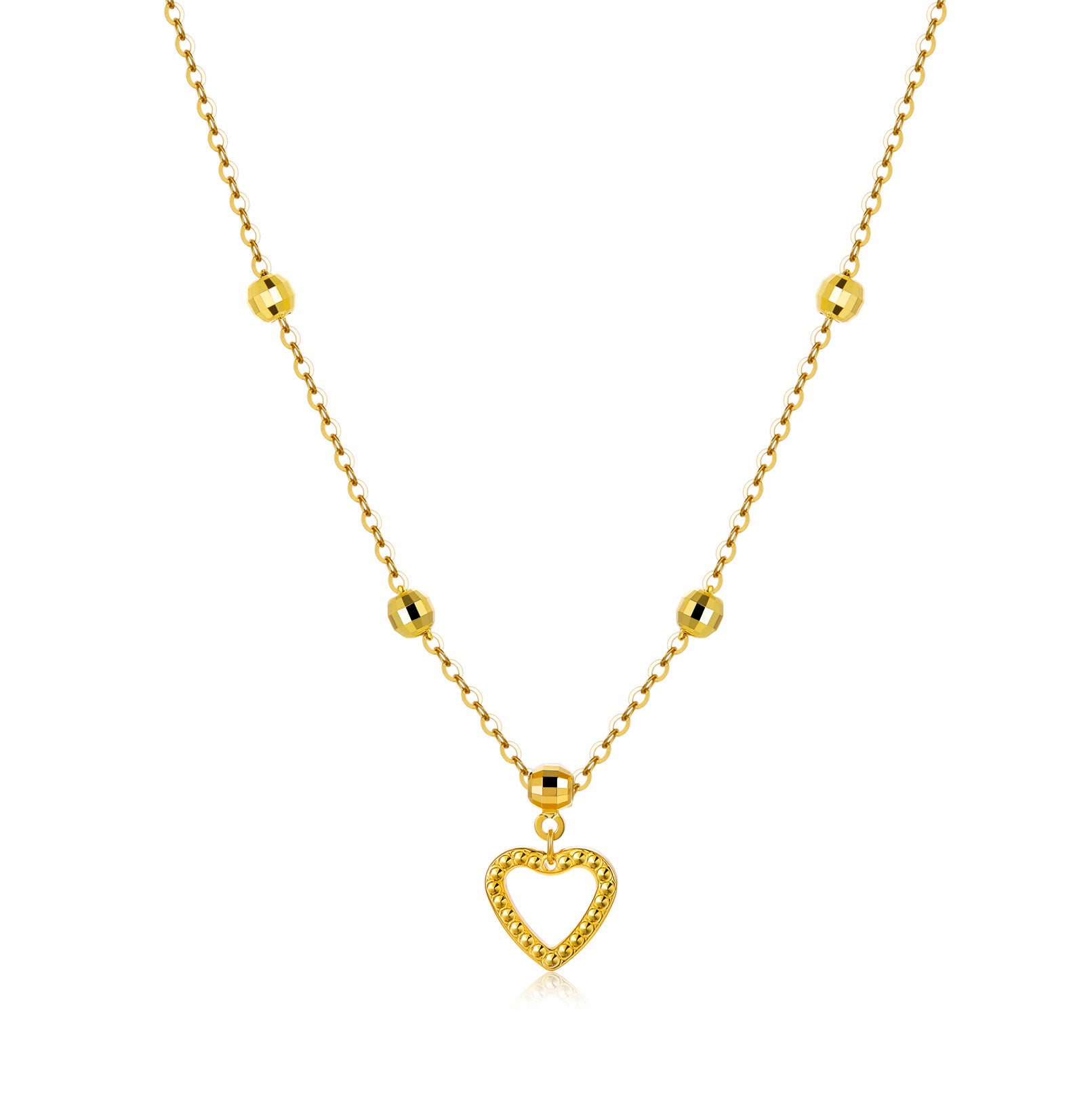 18K Gold Bead & Heart Necklace